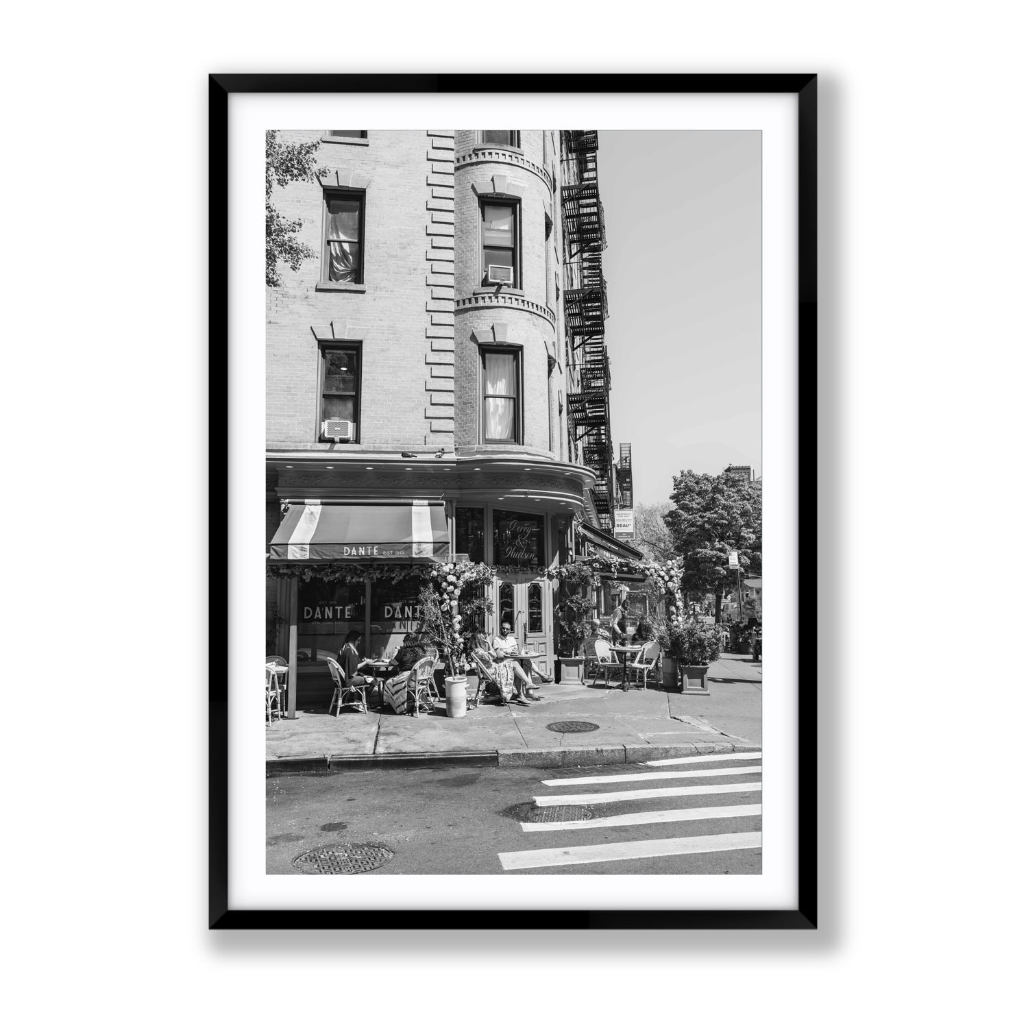 Sunny Soiree New York NYC Black & White wall art Gallery fine art print in black frame with matboard