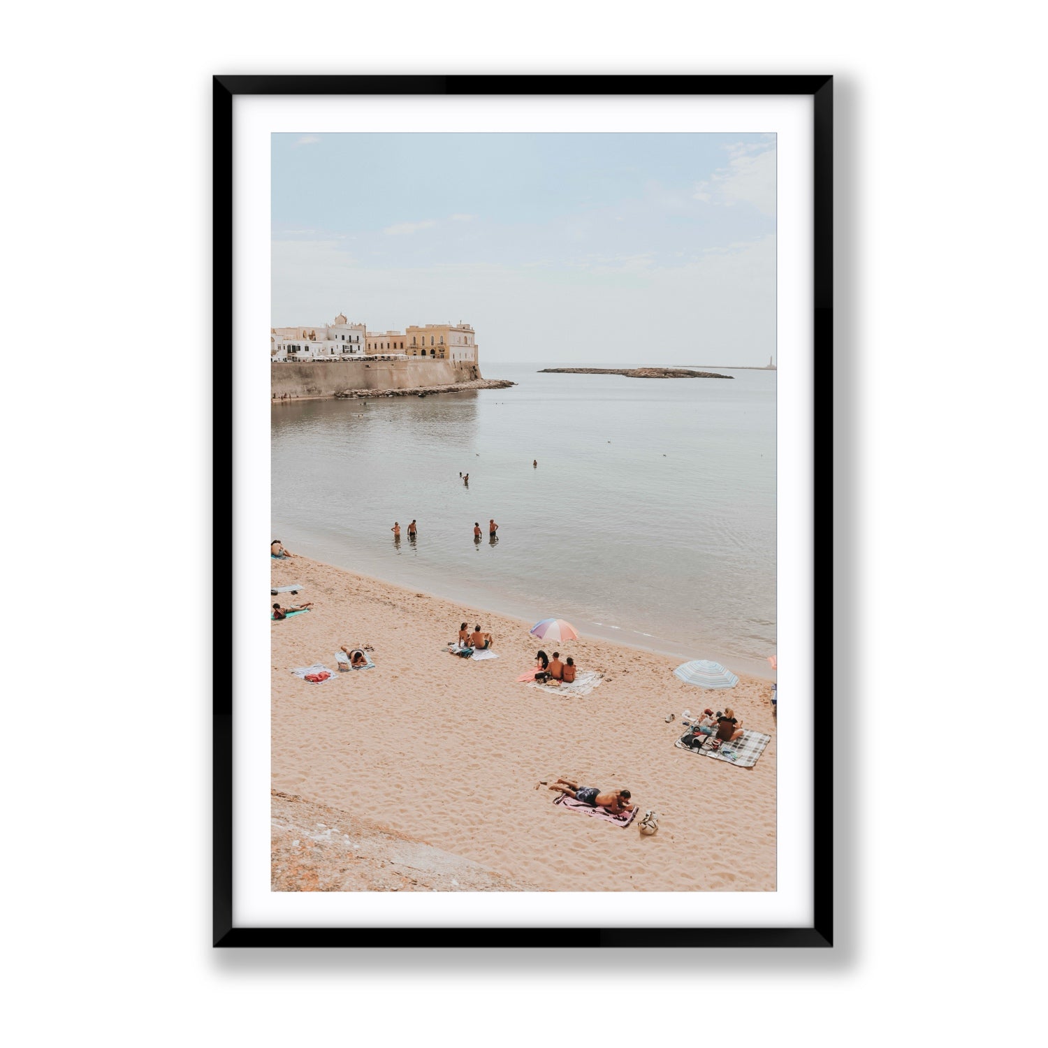 Spiaggia della Purita Puglia coastal art print Gallery fine art print in black frame with matboard