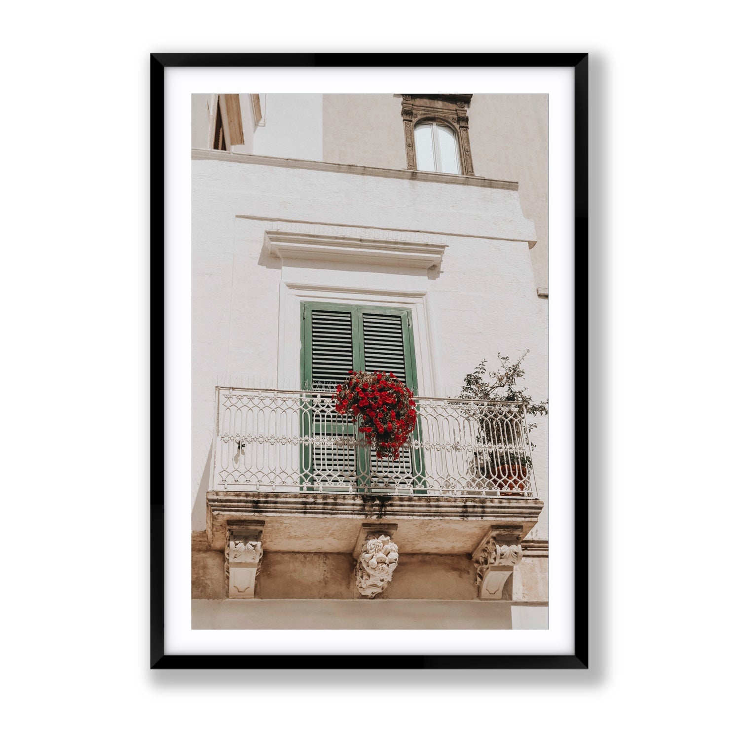 Balcone Estivo Puglia Italian wall art Gallery fine art print in black frame with matboard