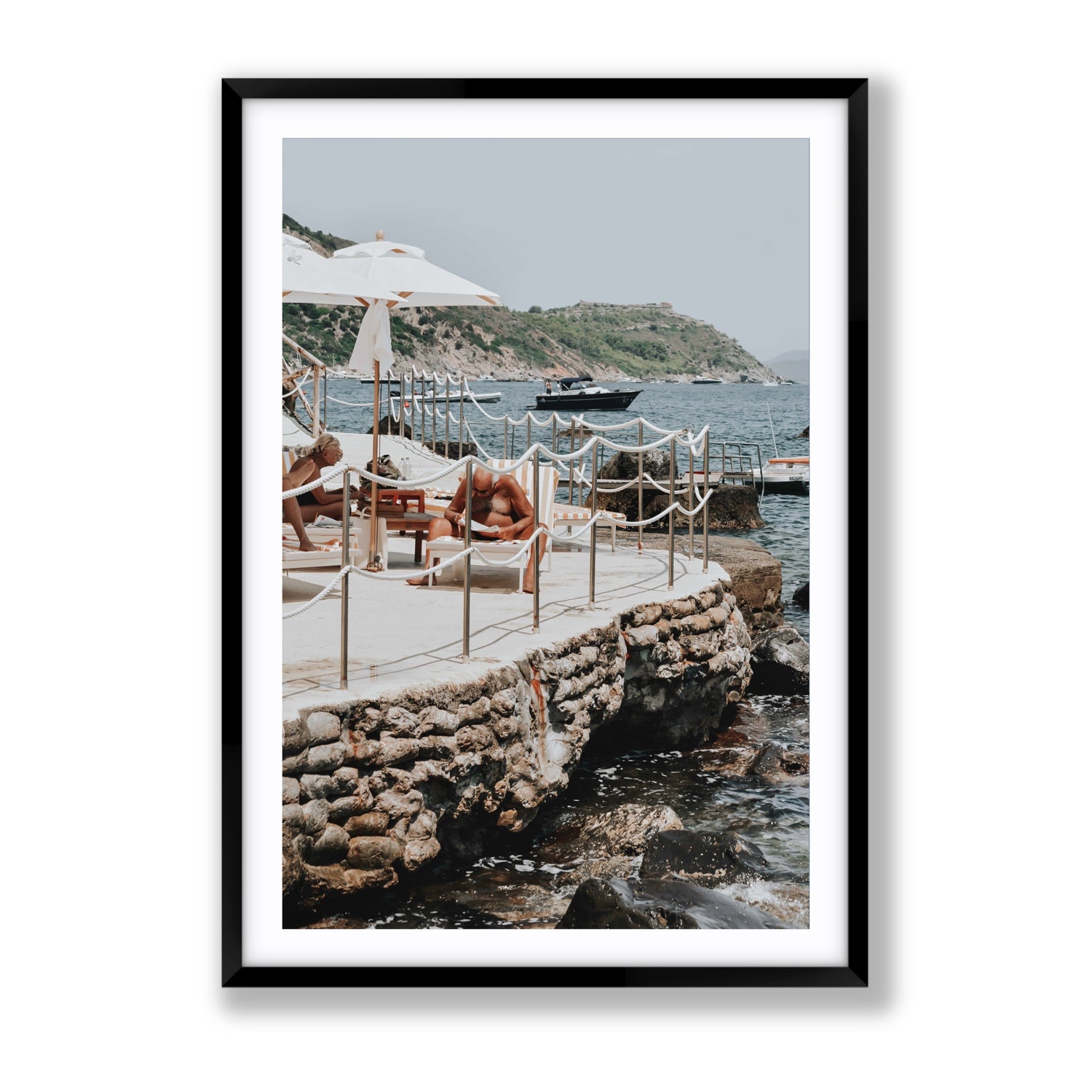 Nonno e Nonna Tuscany coastal Italian wall art Gallery fine art print in black frame with matboard