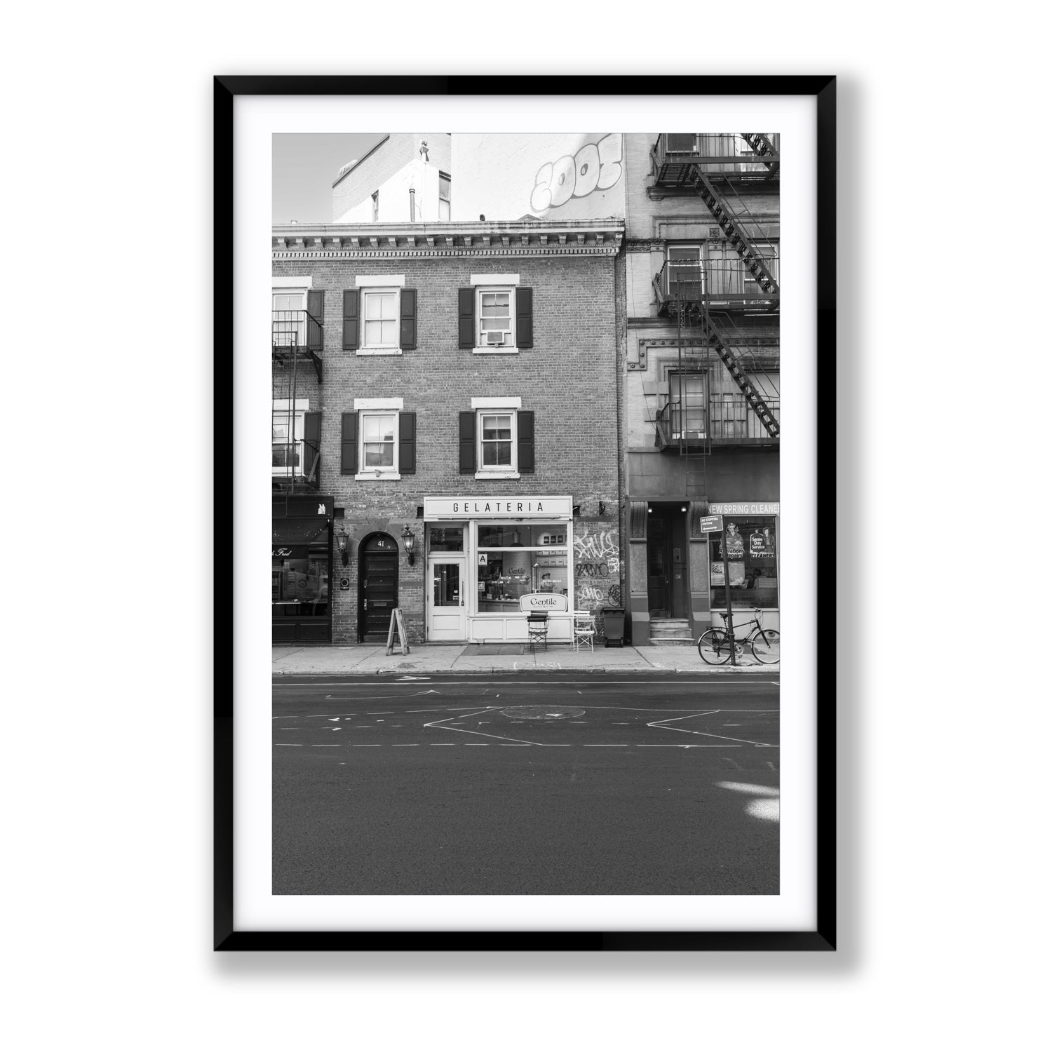 Gelateria New York NYC Black & White wall art Gallery fine art print in black frame with matboard