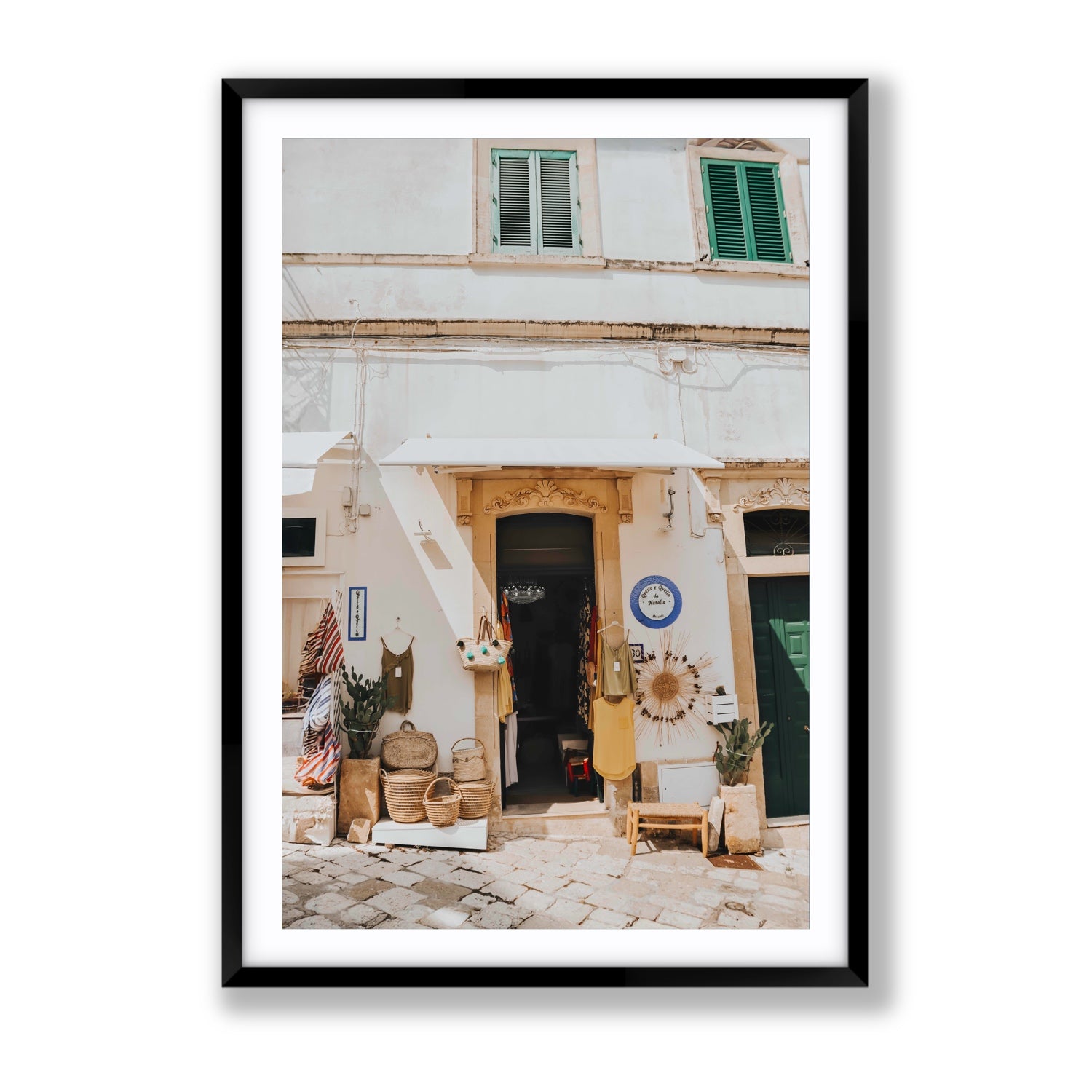 Artisan Ambience Puglia Italian wall art Gallery fine art print in black frame with matboard