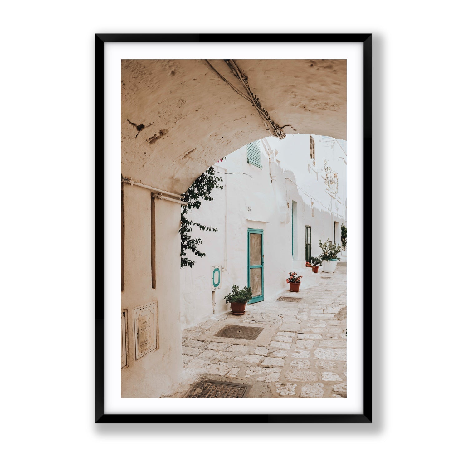 La Citta Bianca Puglia La Città Bianca wall art Gallery fine art print in black frame with matboard