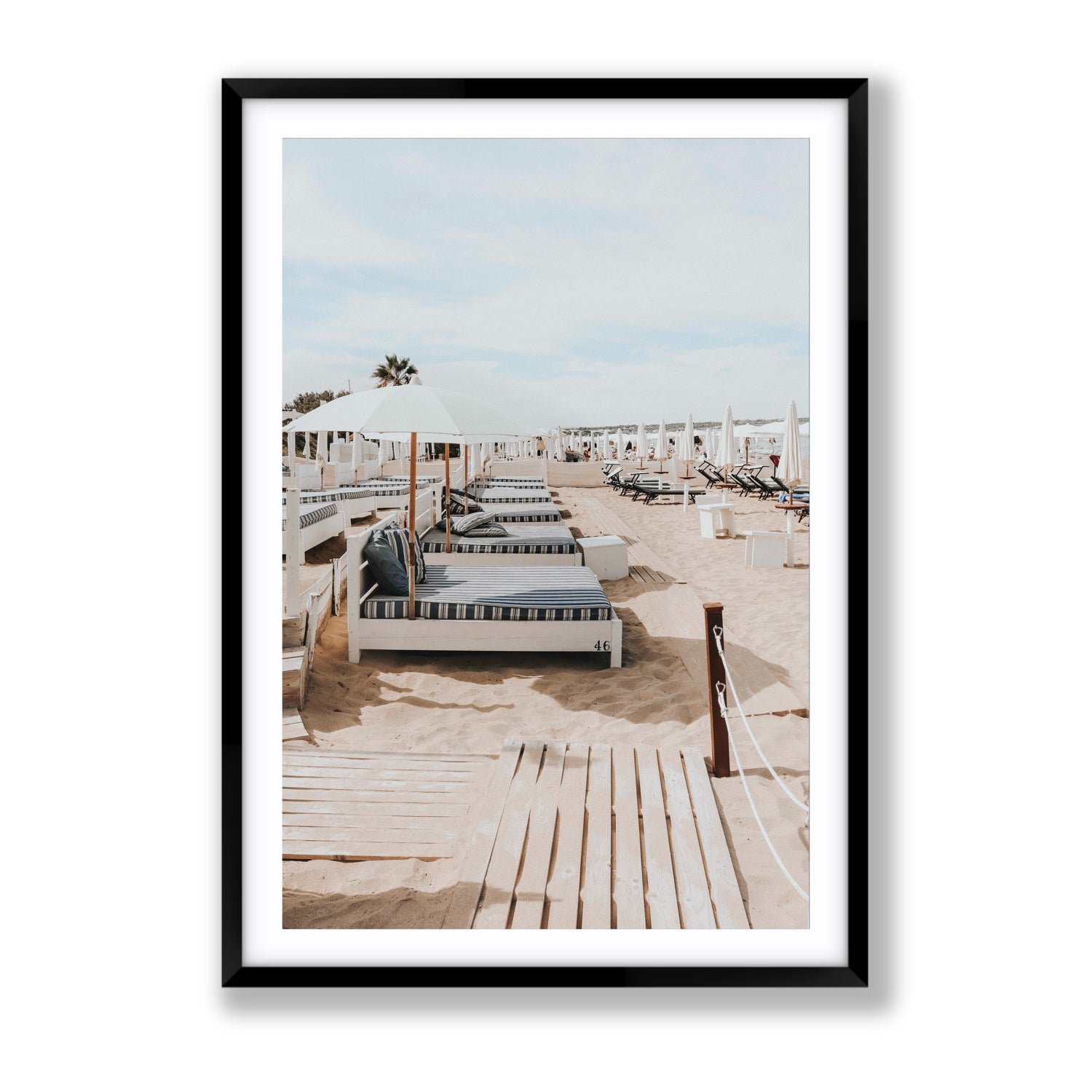 Coastal Repose Puglia beach Mediterranean fine art print Gallery fine art print in black frame with matboard