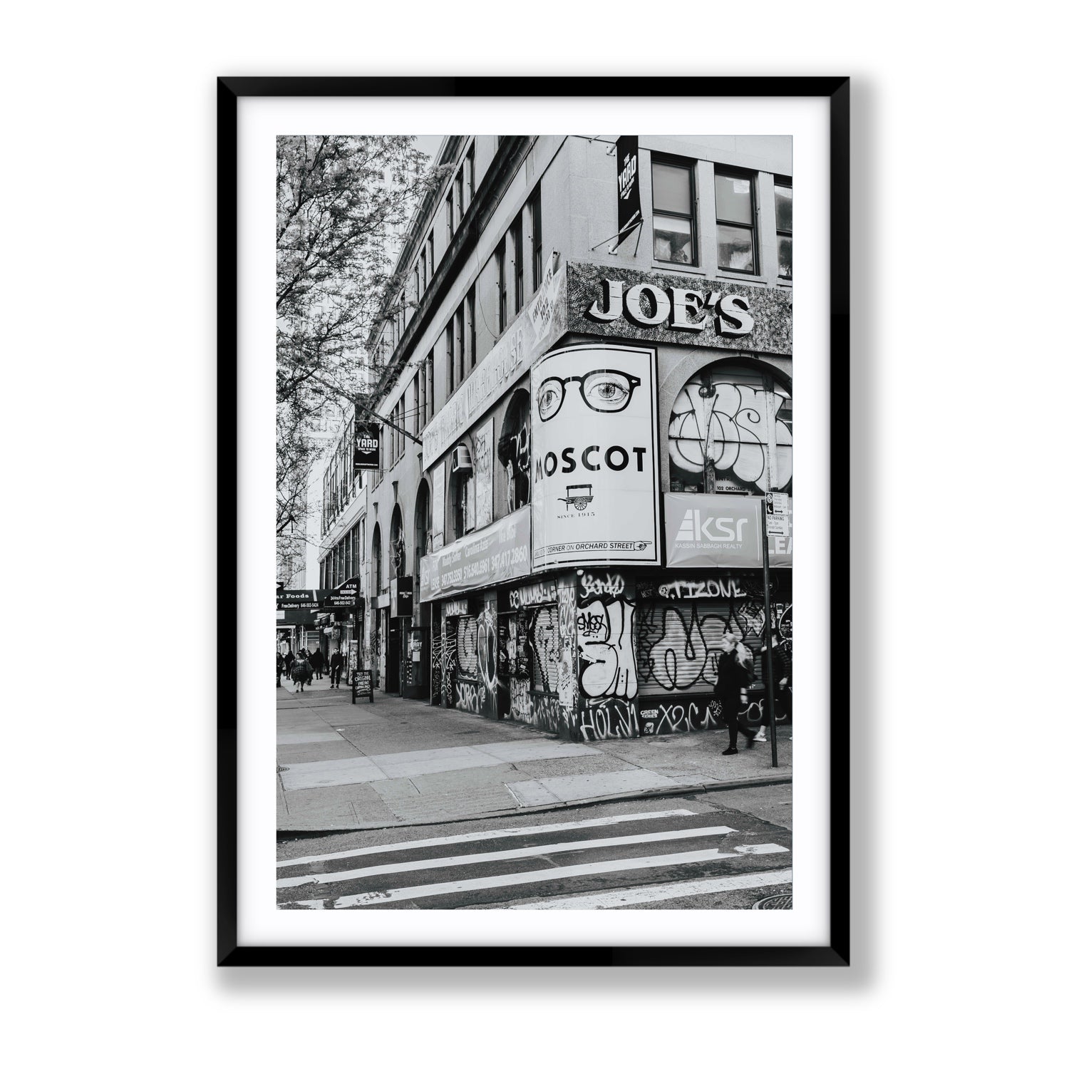 Lower East Side Murals New York NYC Black & White wall art Gallery fine art print in black frame with matboard