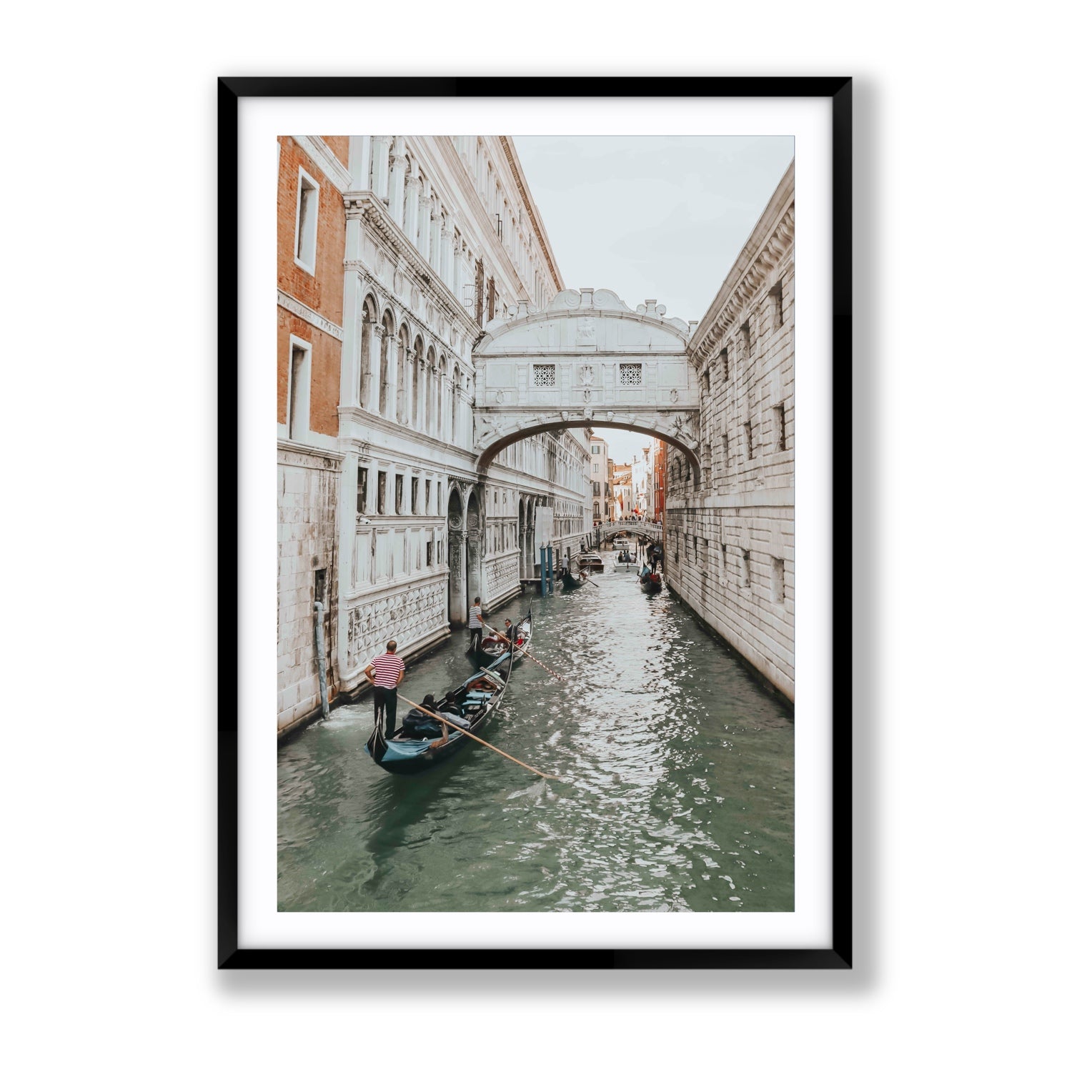 Bridge of Sighs Venice Gondola Italian wall art Gallery fine art print in black frame with matboard