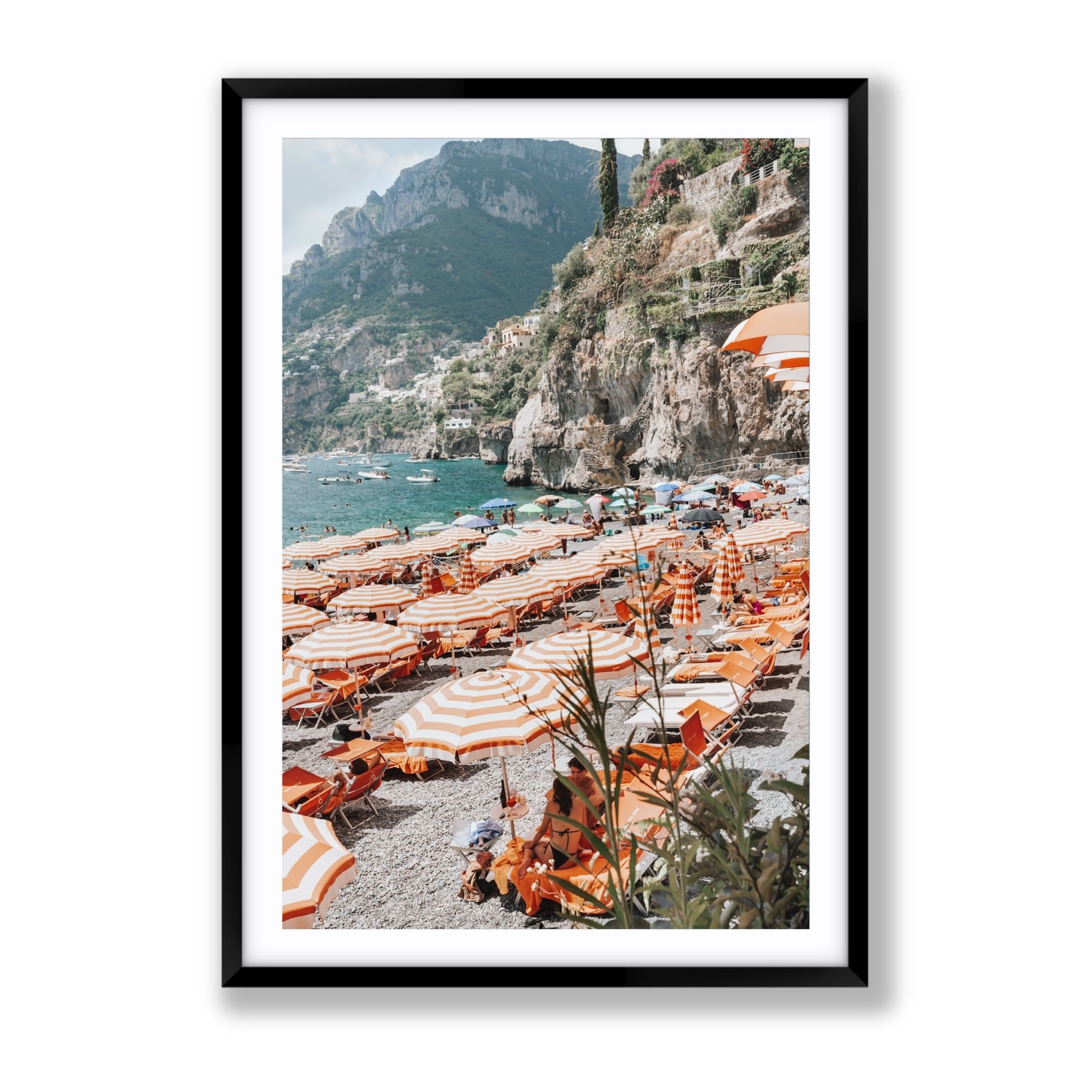 Bagni d'Arienzo Positano decor wall art Gallery fine art print in black frame with matboard
