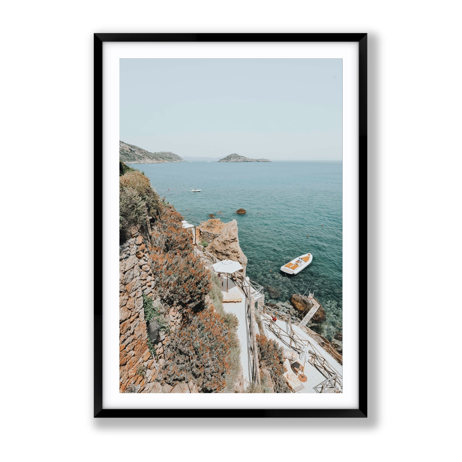 Front Row Seat Tuscany coastal wall art Gallery fine art print in black frame with matboard