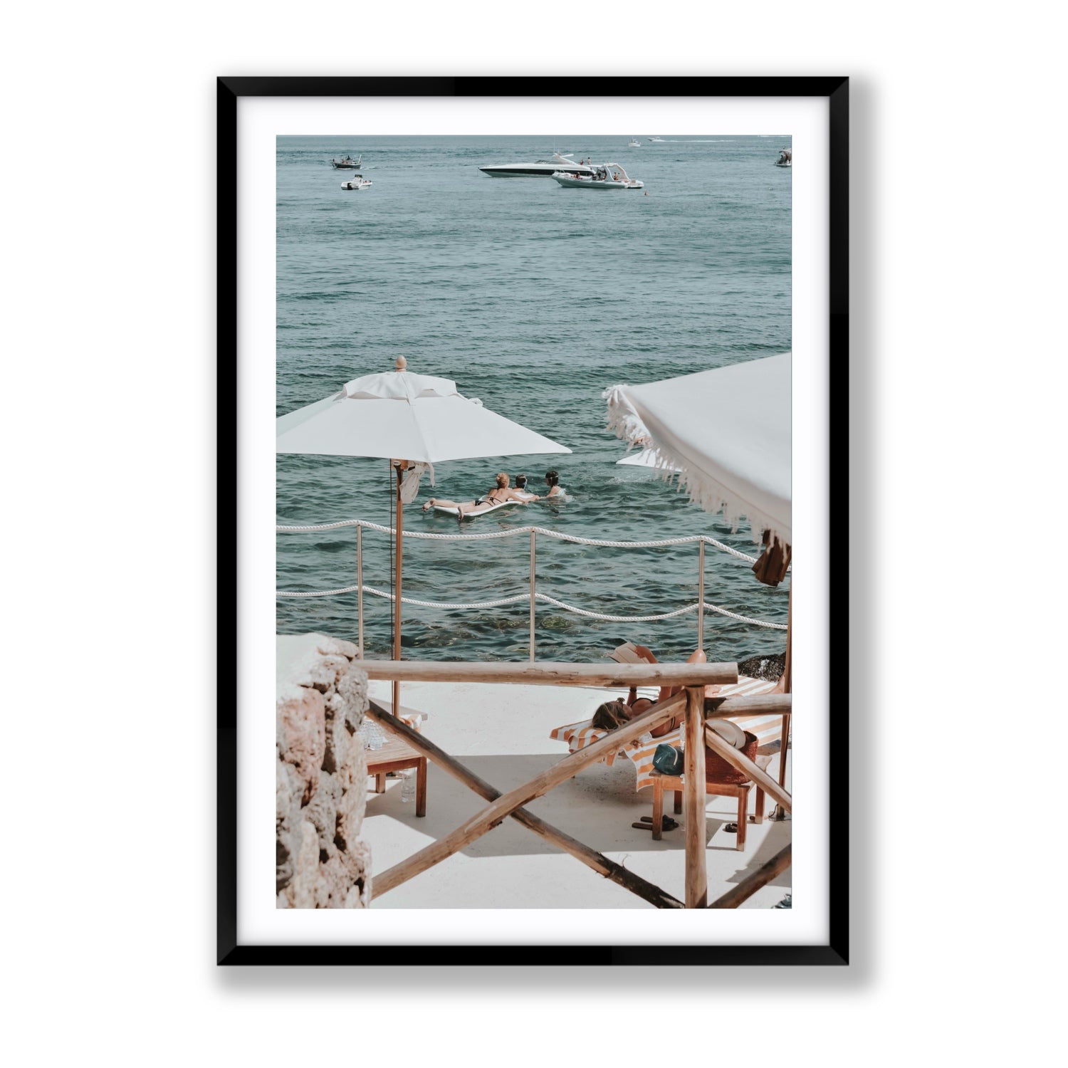Hideaway Tuscany coastal Mediterranean wall art Gallery fine art print in black frame with matboard