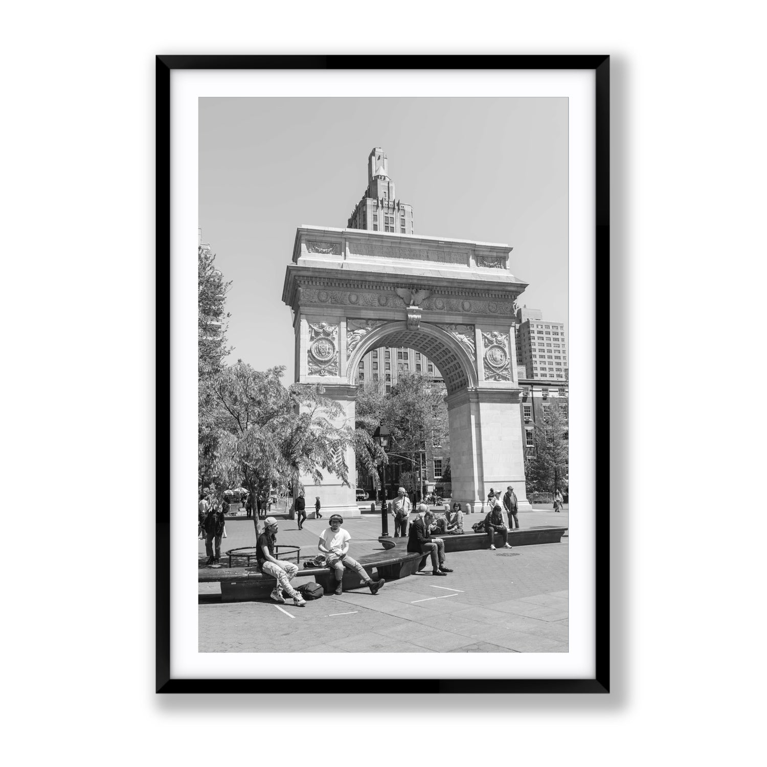 City Picnic New York NYC Black & White wall art Gallery fine art print in black frame with matboard