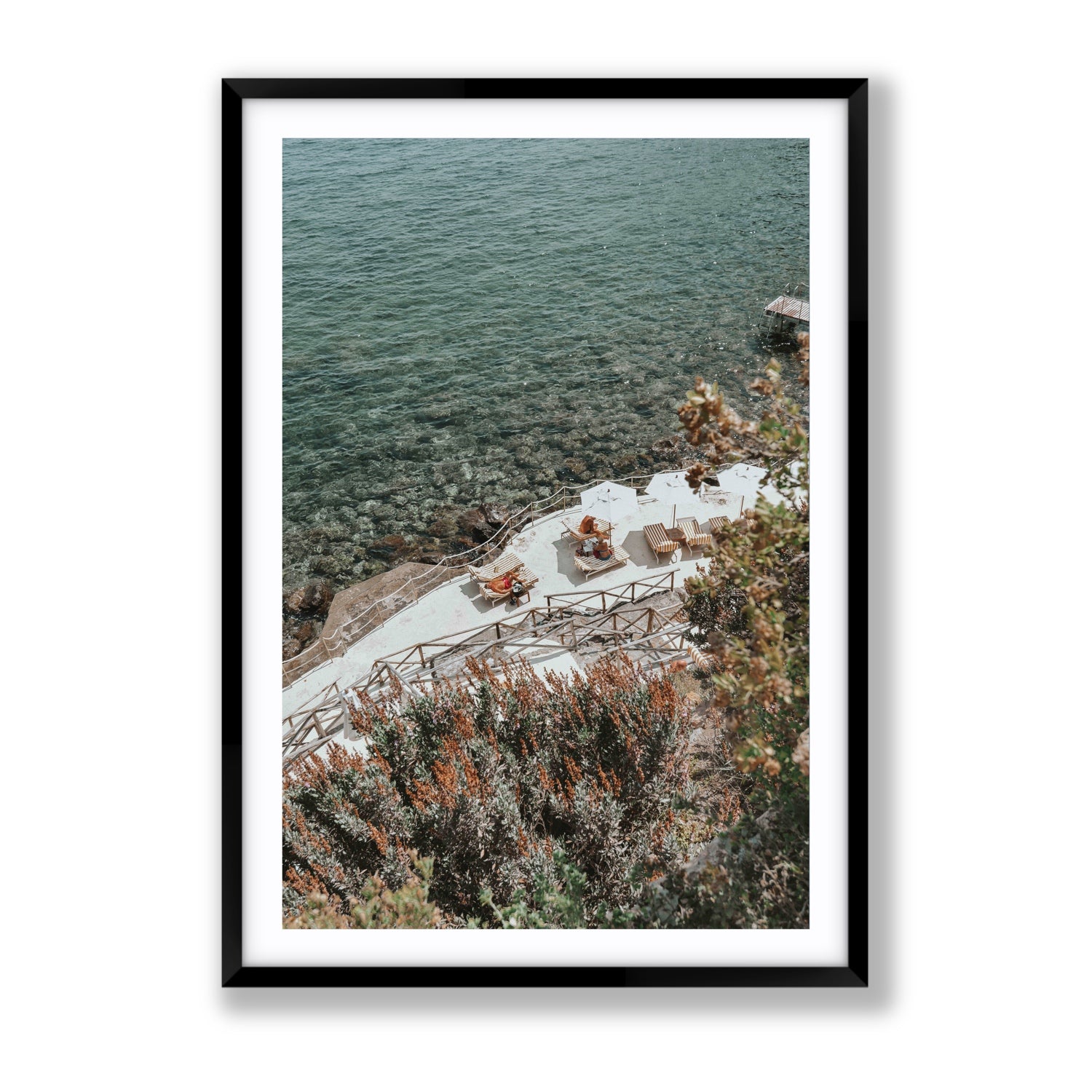 Hidden Gem Tuscany coastal wall art Gallery fine art print in black frame with matboard