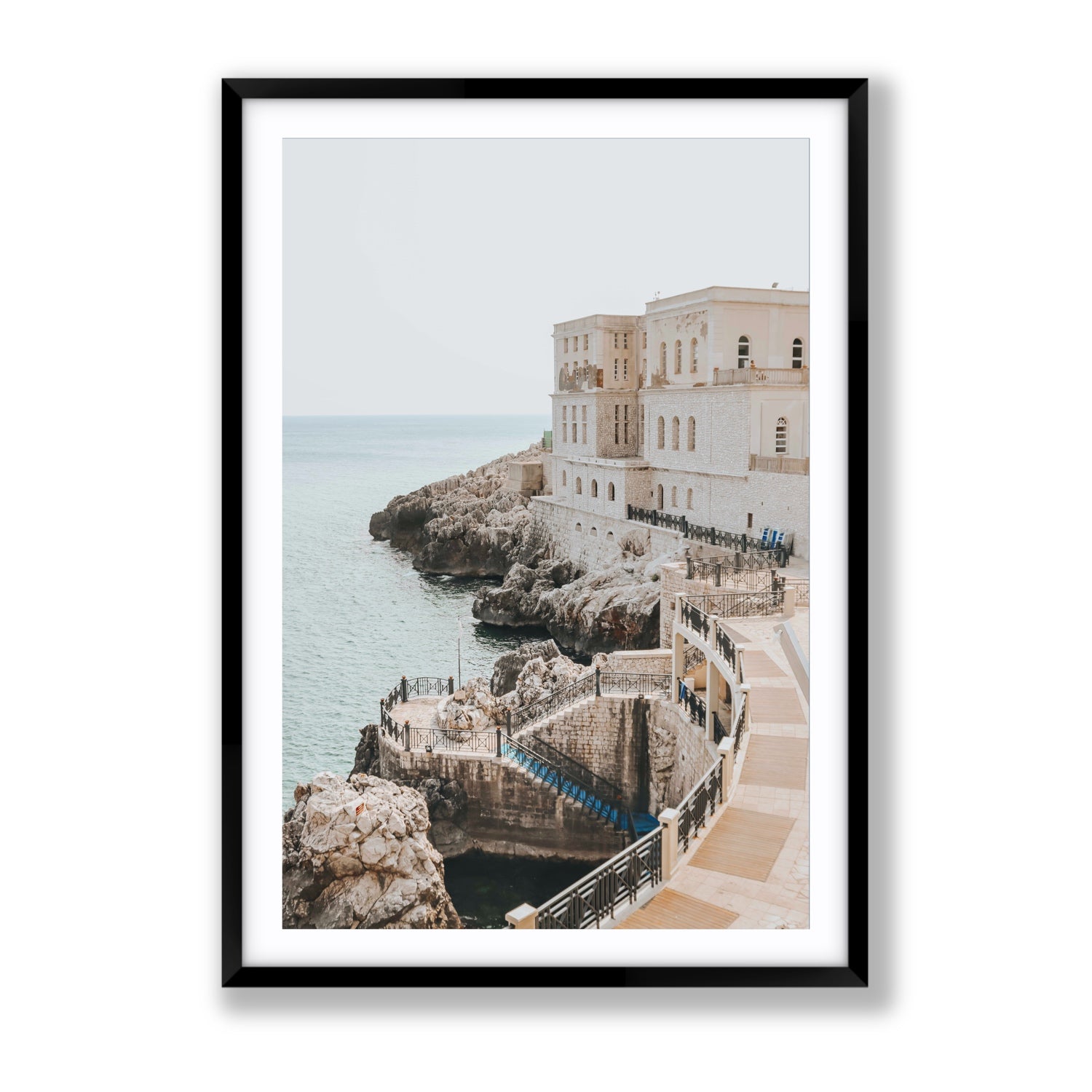 Santa Cesarea Puglia Italian coastal wall art Gallery fine art print in black frame with matboard