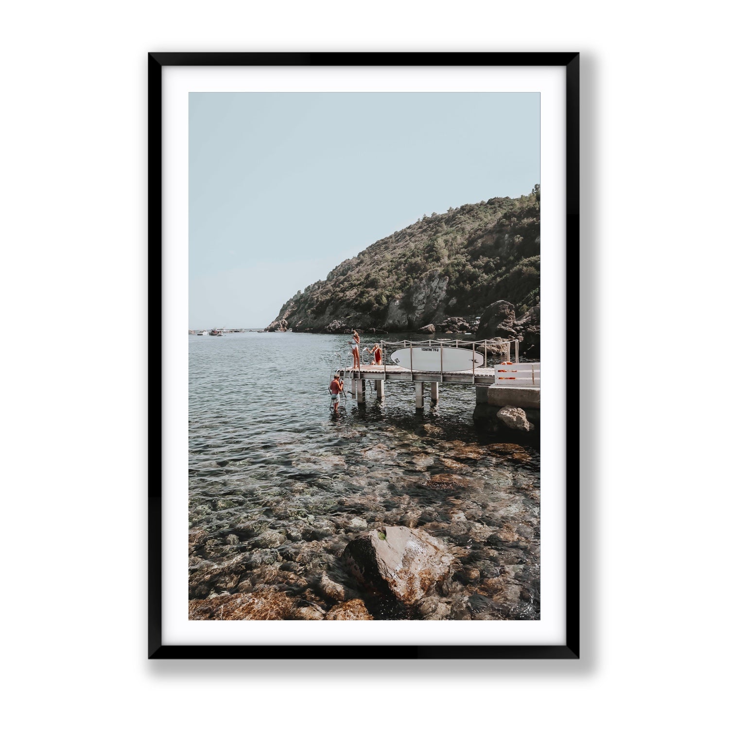 Tidal Explorers Tuscany coastal Italian wall art Gallery fine art print in black frame with matboard