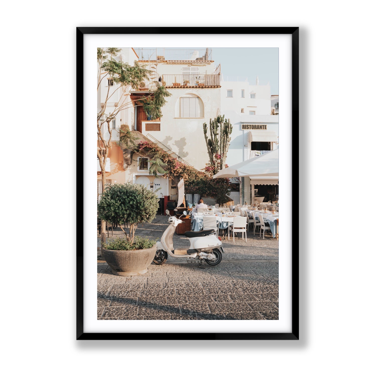 Ristorante Ischia Italian Mediterranean decor wall art Gallery fine art print in black frame with matboard