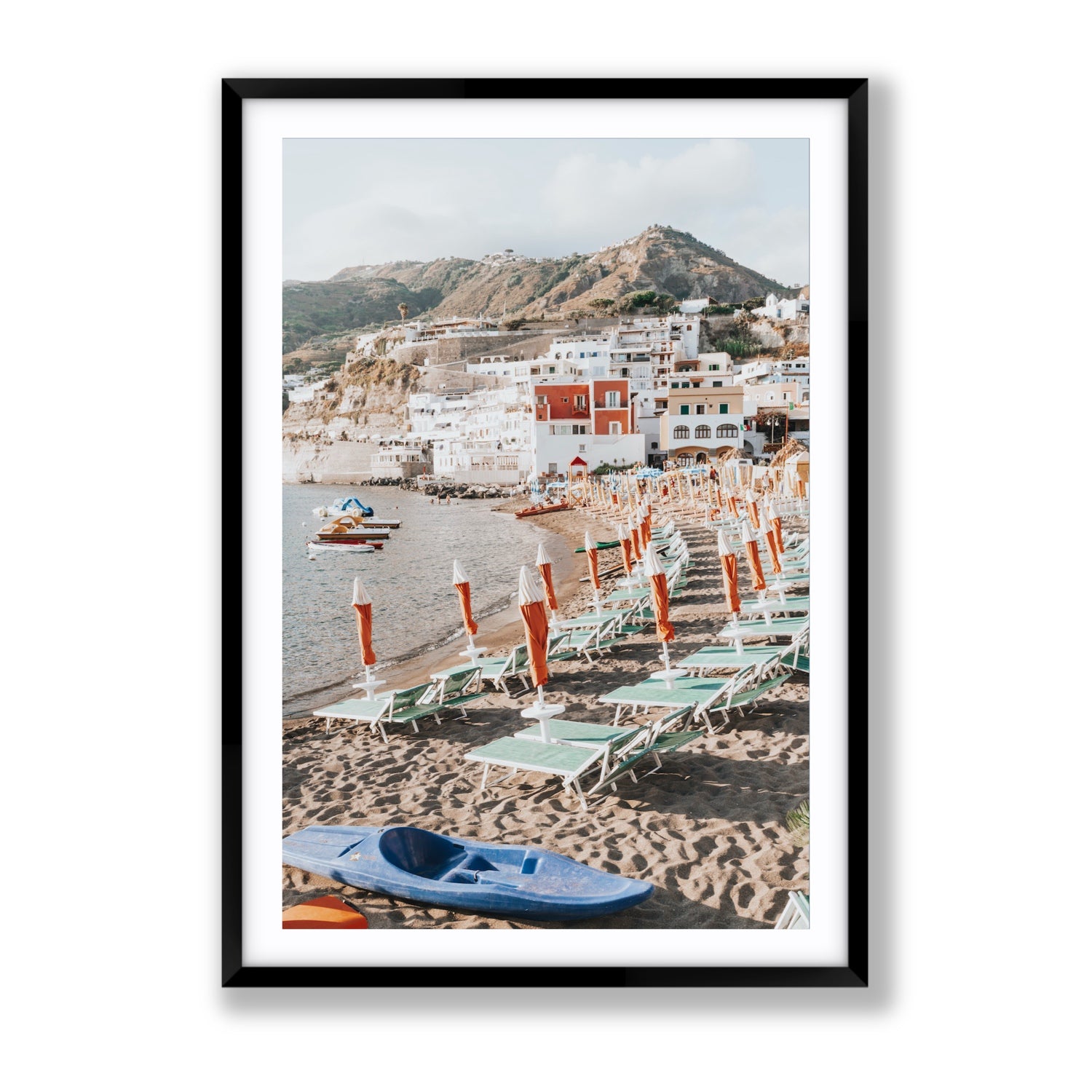 L'Isola del Paradiso Ischia Mediterranean wall art Gallery fine art print in black frame with matboard
