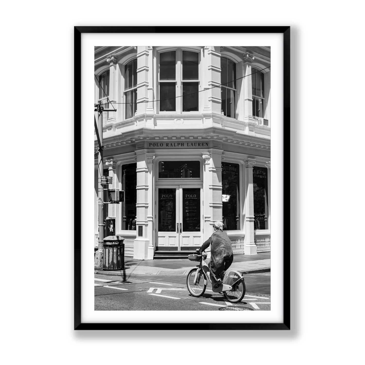 Downtown Rider New York NYC Black & White wall art Gallery fine art print in black frame with matboard