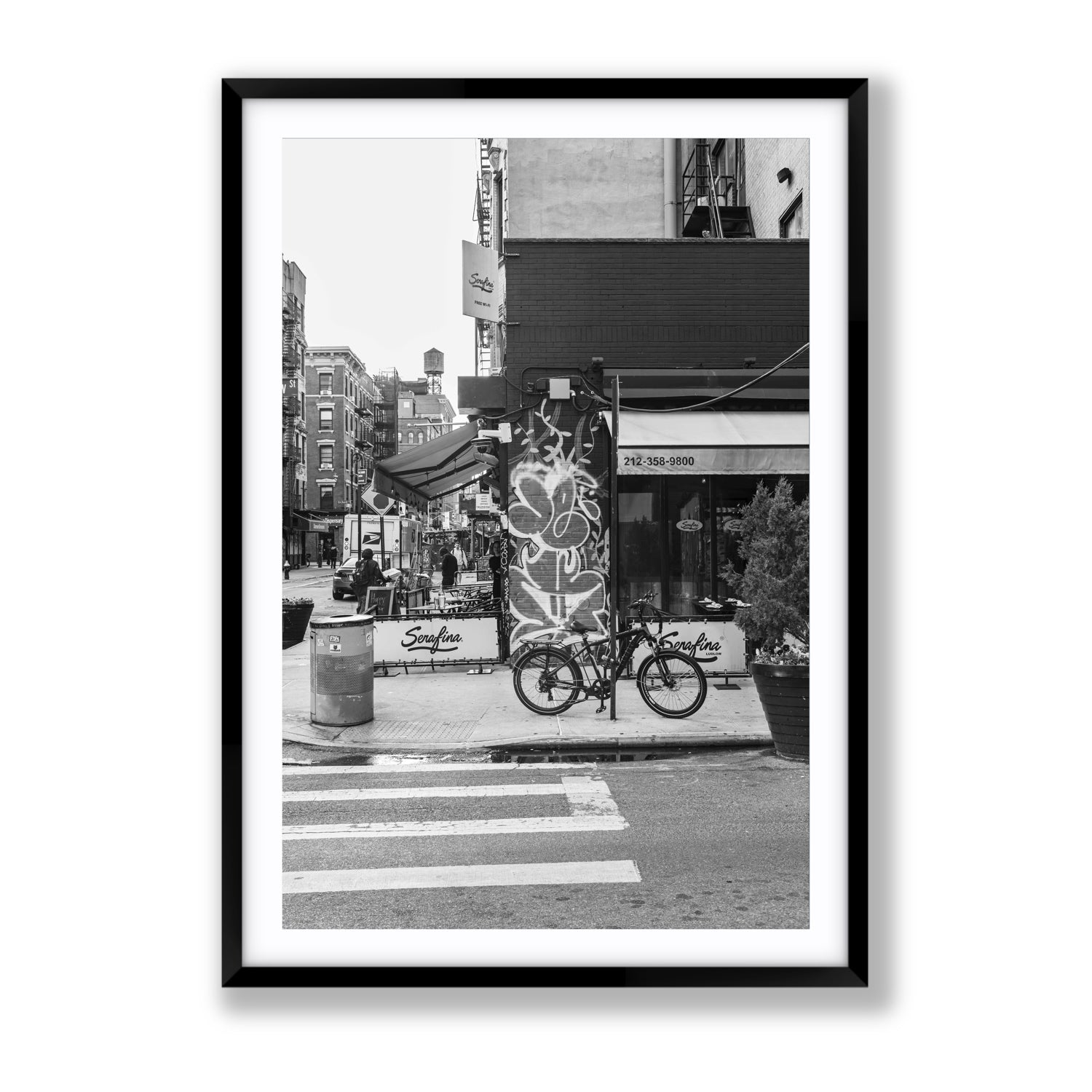 Cafe Canvas New York NYC Black & White wall art Gallery fine art canvas in black frame
