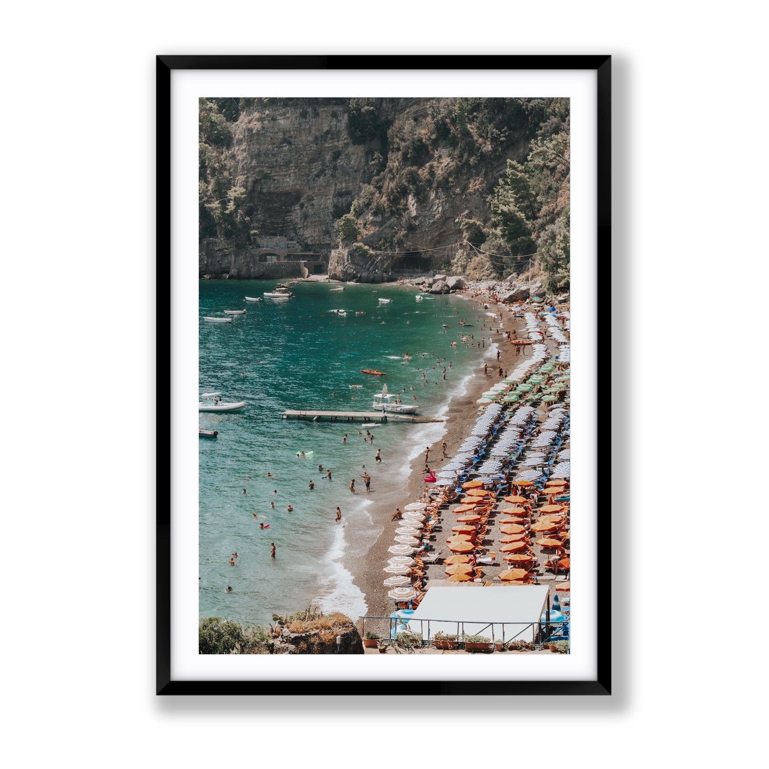 Parasol Panorama fine art print, Positano, Italy, Gallery, Black Frame · Matboard, Fine Art Print