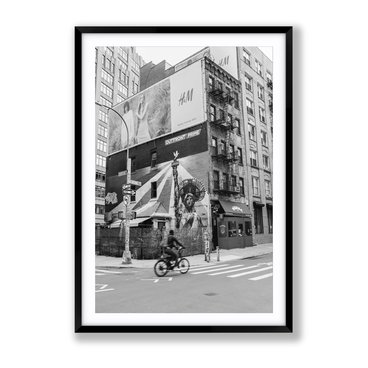 Shadows Of Liberty New York NYC Black & White wall art Gallery fine art print in black frame with matboard