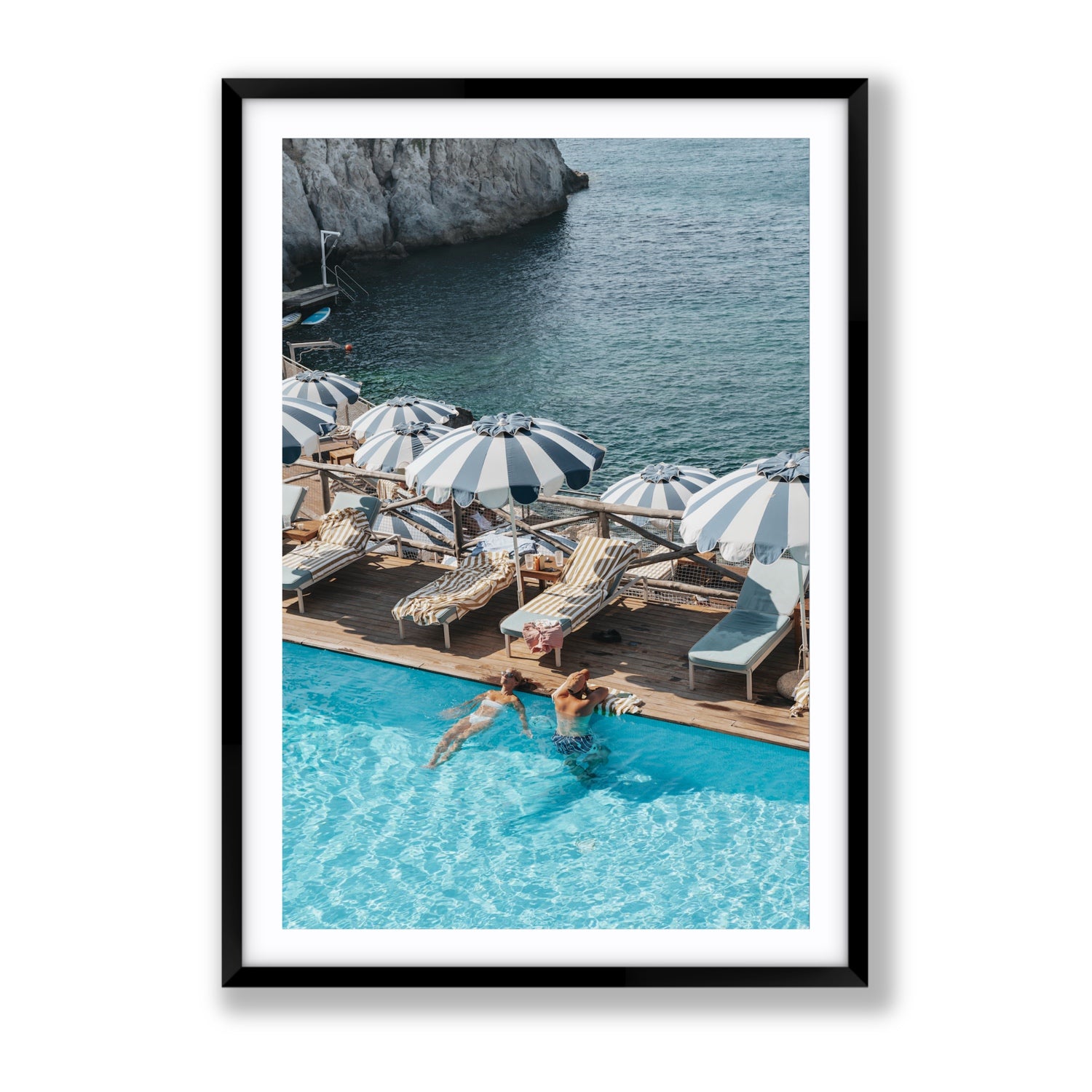I'm Busy Ischia Italian coastal Mediterranean wall art Gallery fine art print in black frame with matboard