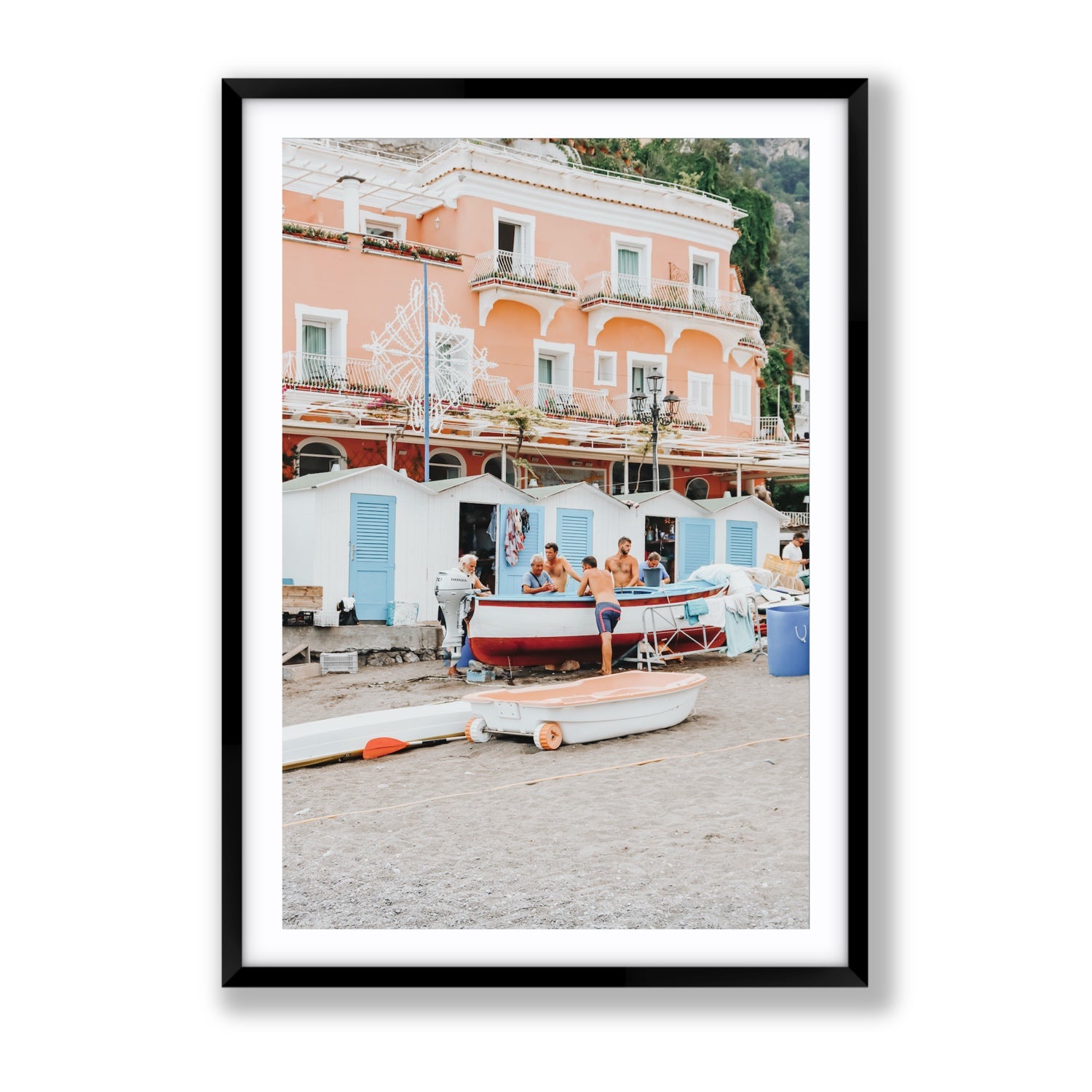 La Riunione della Mattina fine art print, Positano, Italy, Gallery, Black Frame · Matboard, Fine Art Print