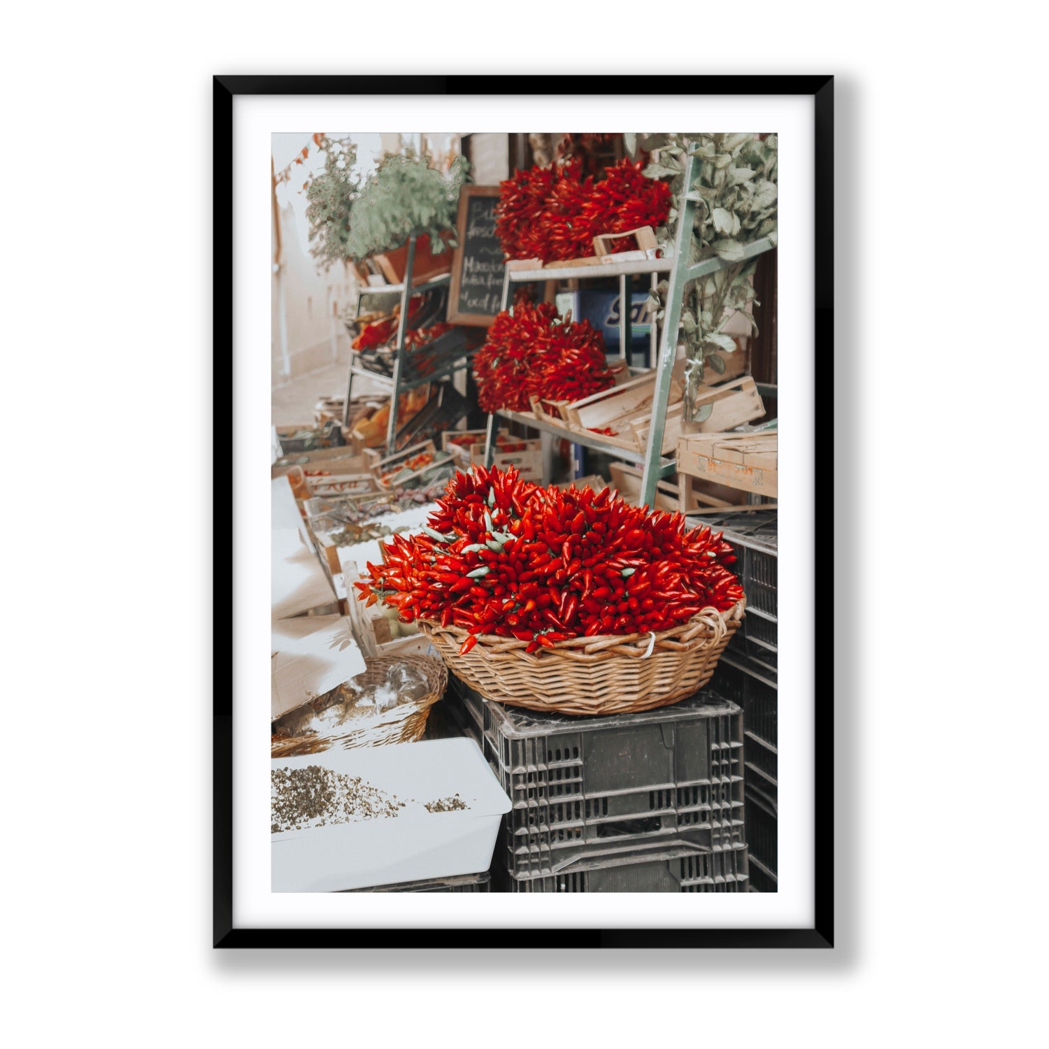 Fiery Cluster Puglia Italian wall art Gallery fine art print in black frame with matboard