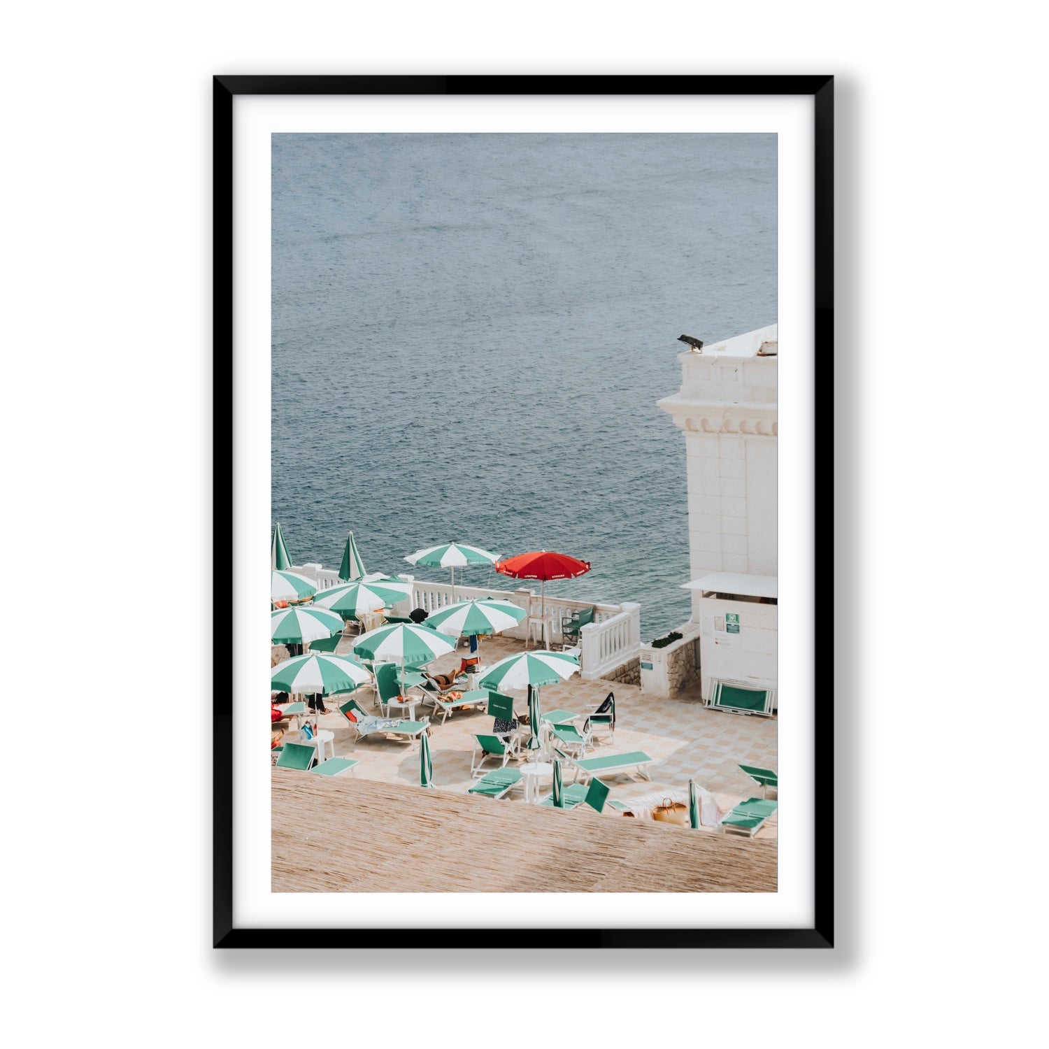 Lido Italiano Puglia beach Italian wall art Gallery fine art print in black frame with matboard