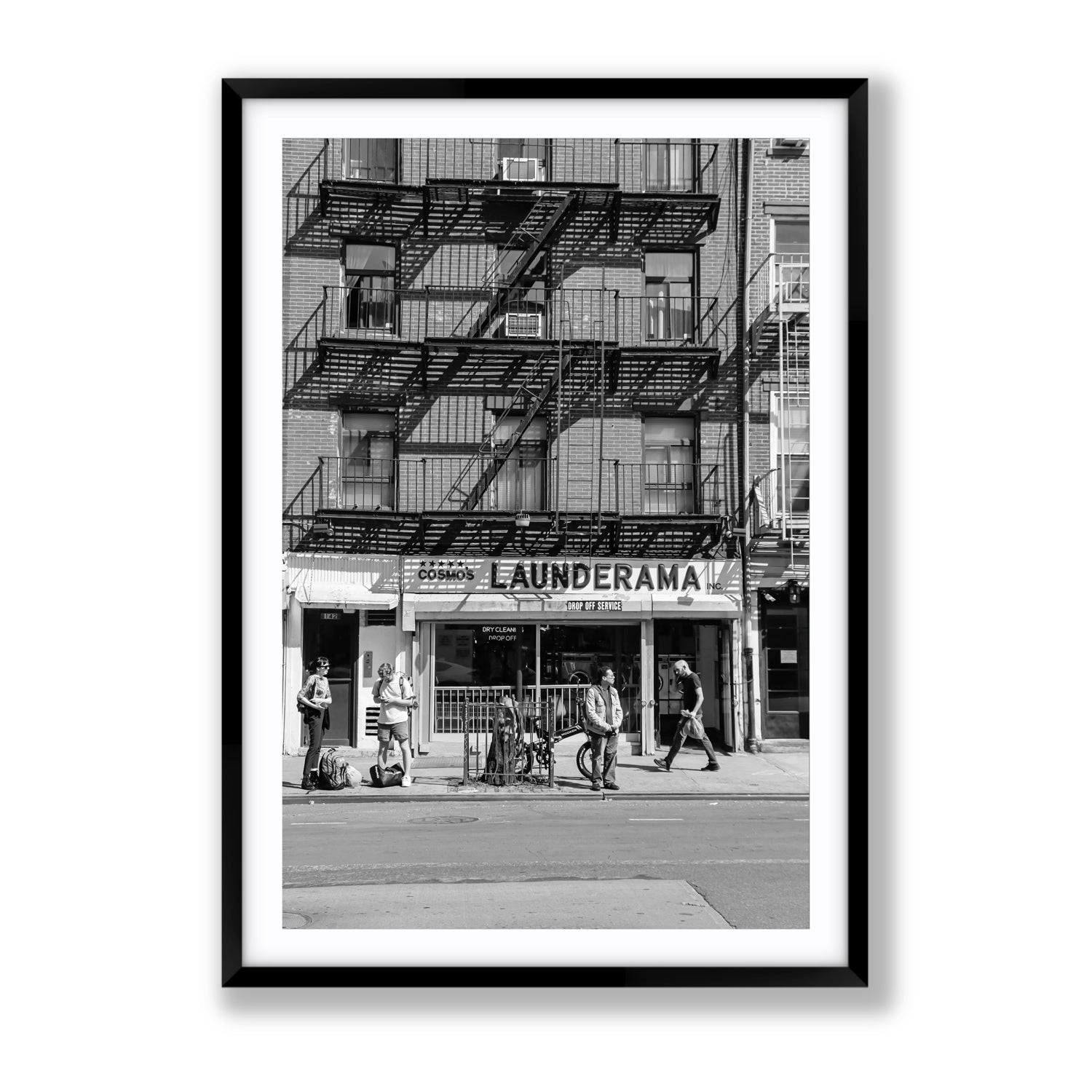 Bus Stop New York NYC Black & White wall art Gallery fine art print in black frame with matboard
