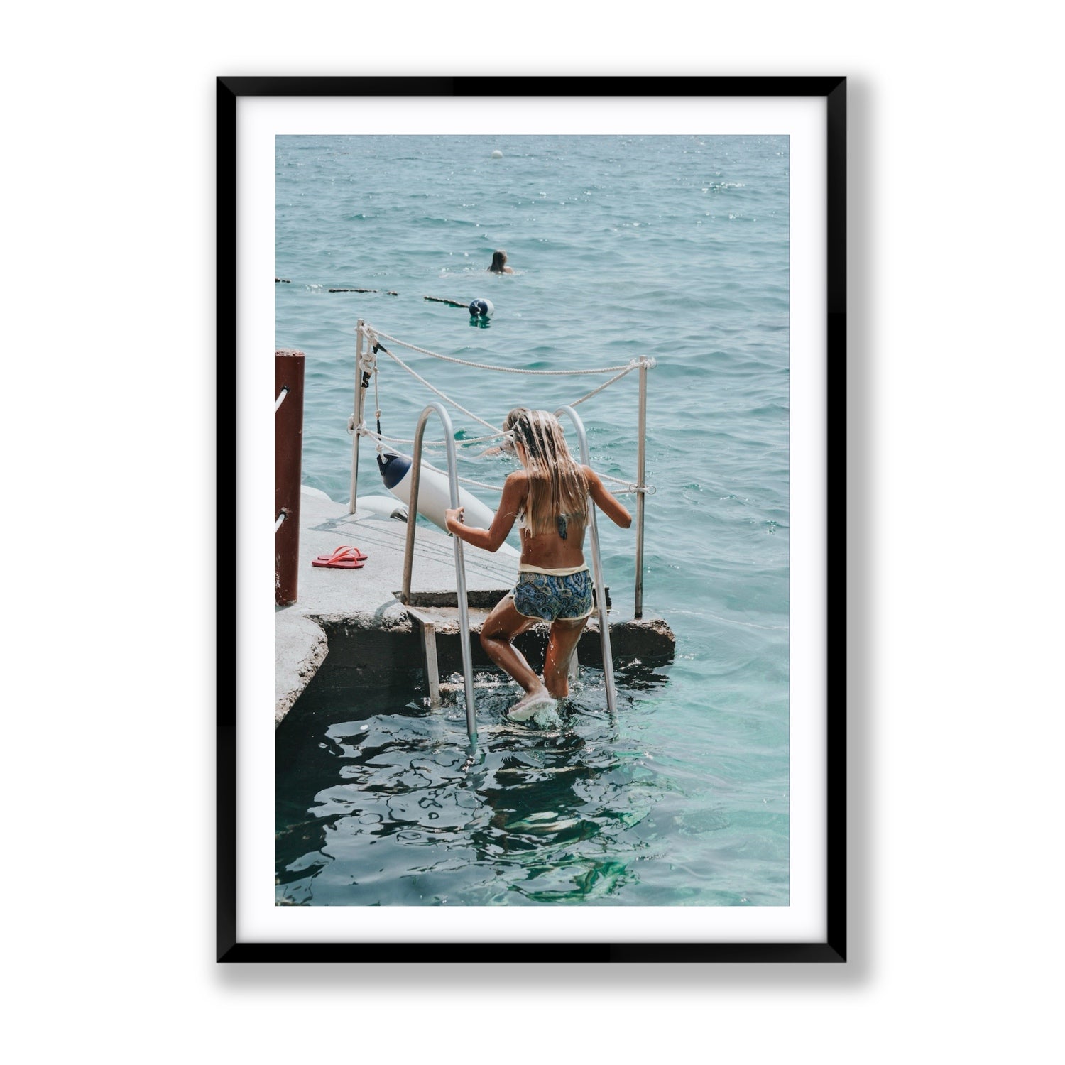 Little Mermaid Capri Mediterranean wall art Gallery fine art print in black frame with matboard