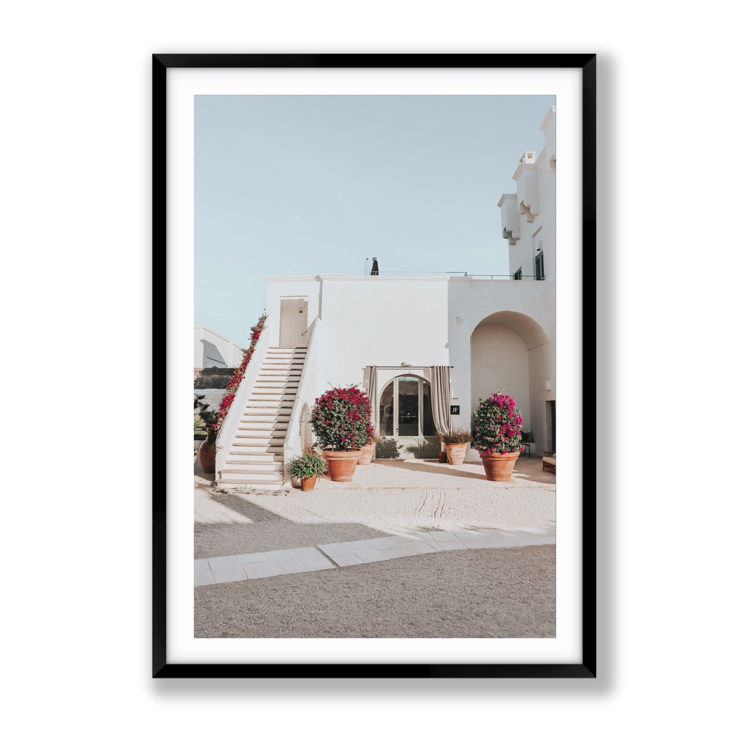 Scala Fiorita Puglia Mediterranean wall art Gallery fine art print in black frame with matboard