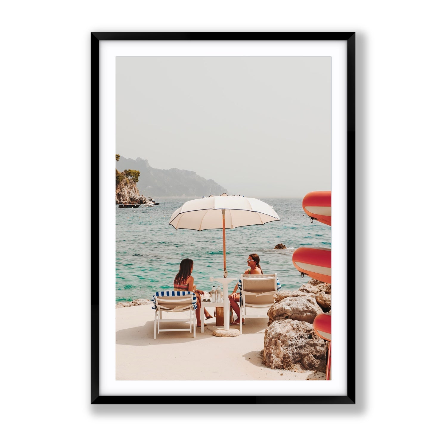 Salty Banter Amalfi Mediterranean wall art Gallery fine art print in black frame with matboard