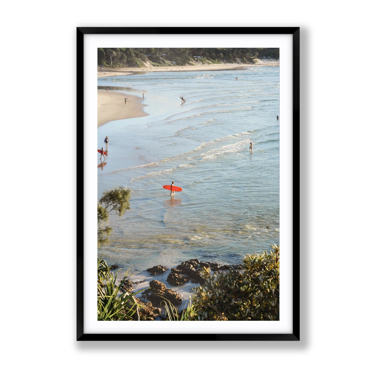 Seclusion Byron Bay Surf coastal wall art Gallery fine art print in black frame with matboard