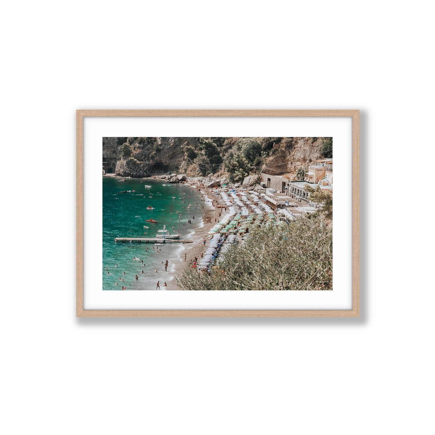 Fornillo Beach fine art print, Positano, Italy, Large, Natural Oak Frame · Matboard, Fine Art Print