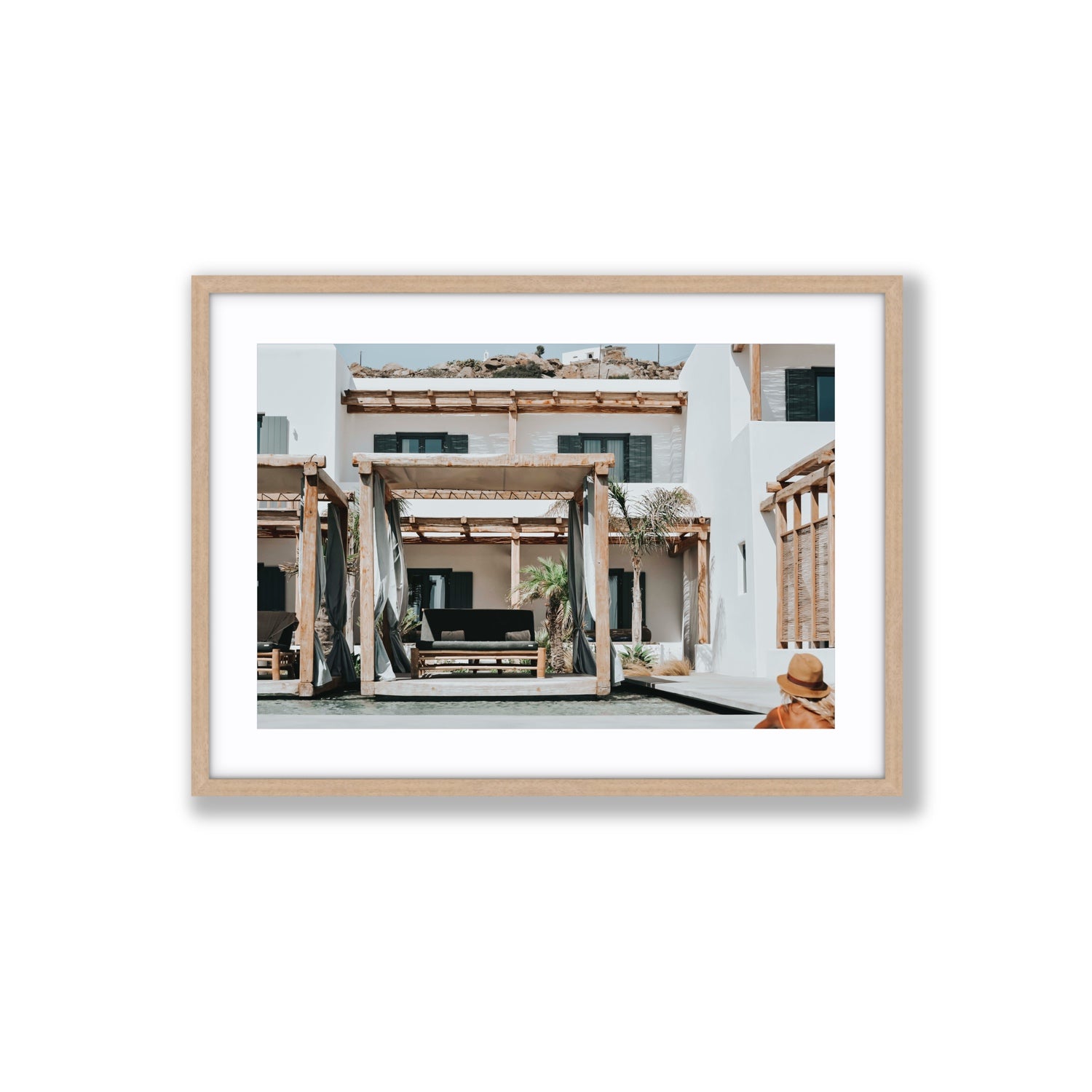 Dream Villa fine art print, Mykonos, Greece, Large, Natural Oak Frame · Matboard, Fine Art Print