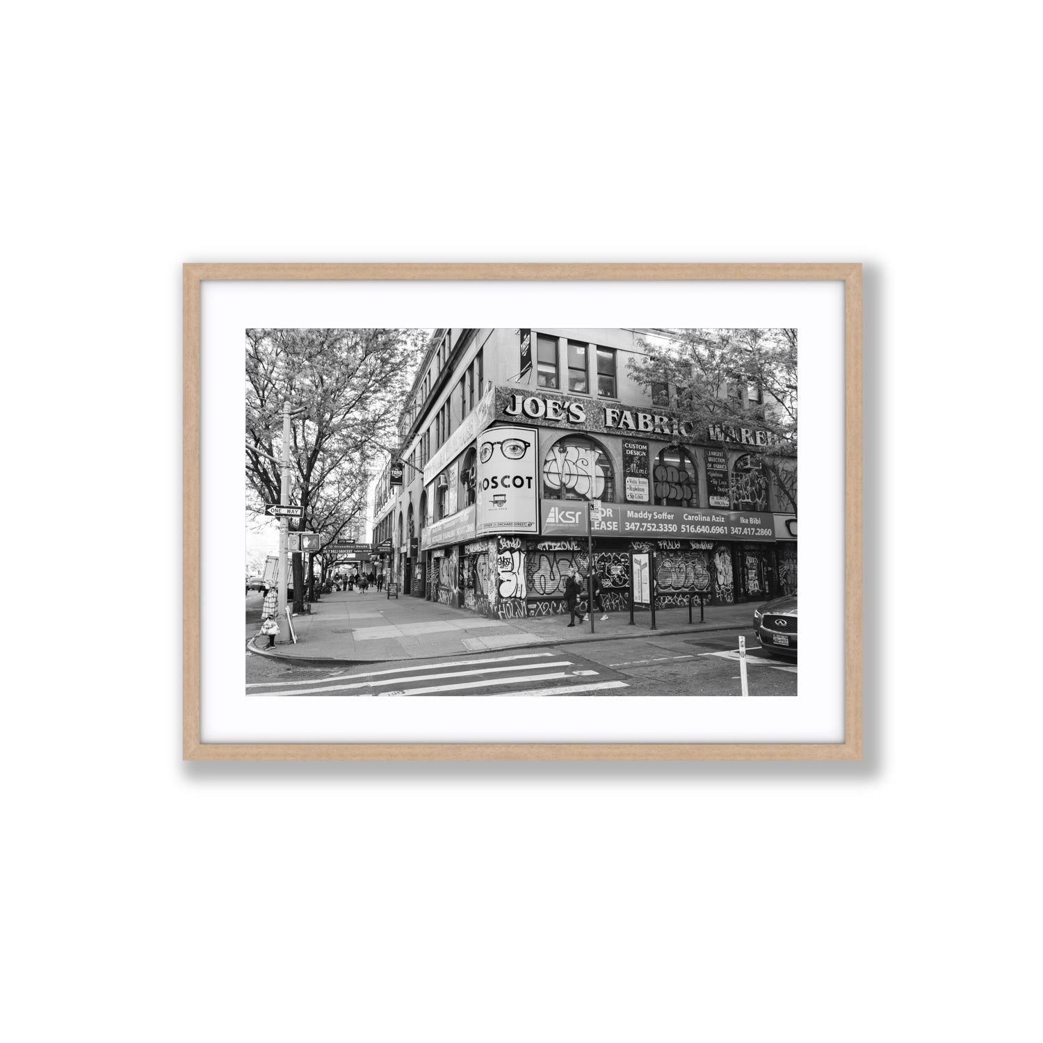 Wall Poetry New York NYC Black & White wall art Large fine art print in natural oak frame with matboard