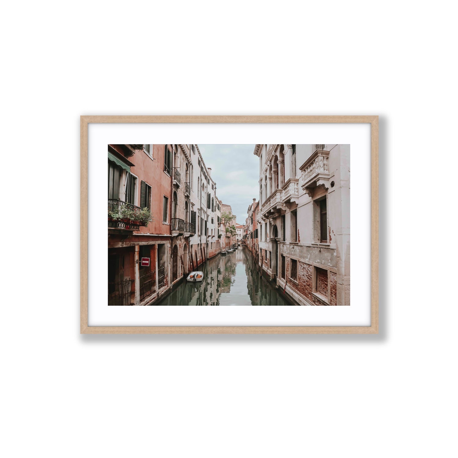 The Floating City Venice Canal Italian decor wall art Large fine art print in natural oak frame with matboard