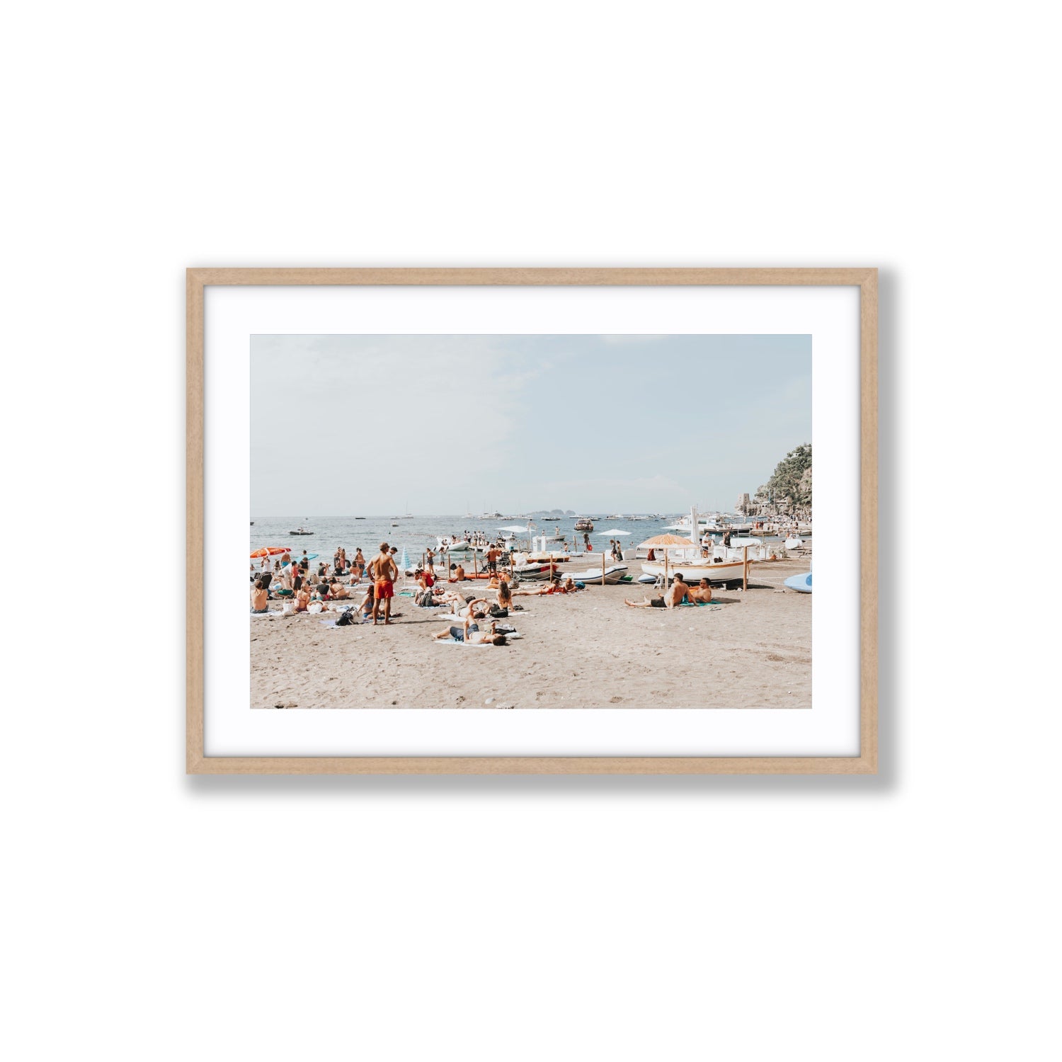 Beachy Vibes fine art print, Positano, Italy, Large, Natural Oak Frame · Matboard, Fine Art Print