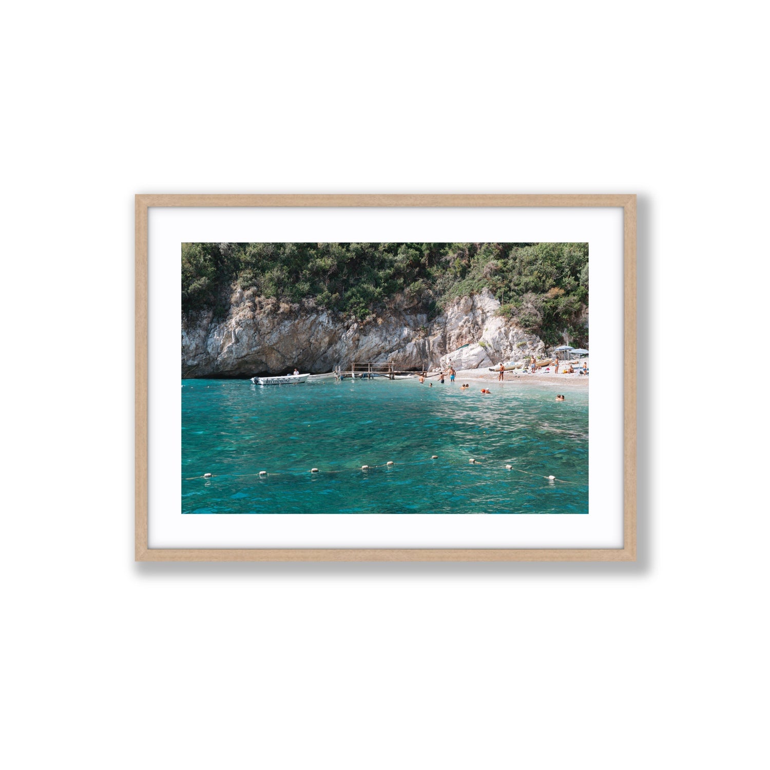 Azure Abyss Nerano wall art Large fine art print in natural oak frame with matboard