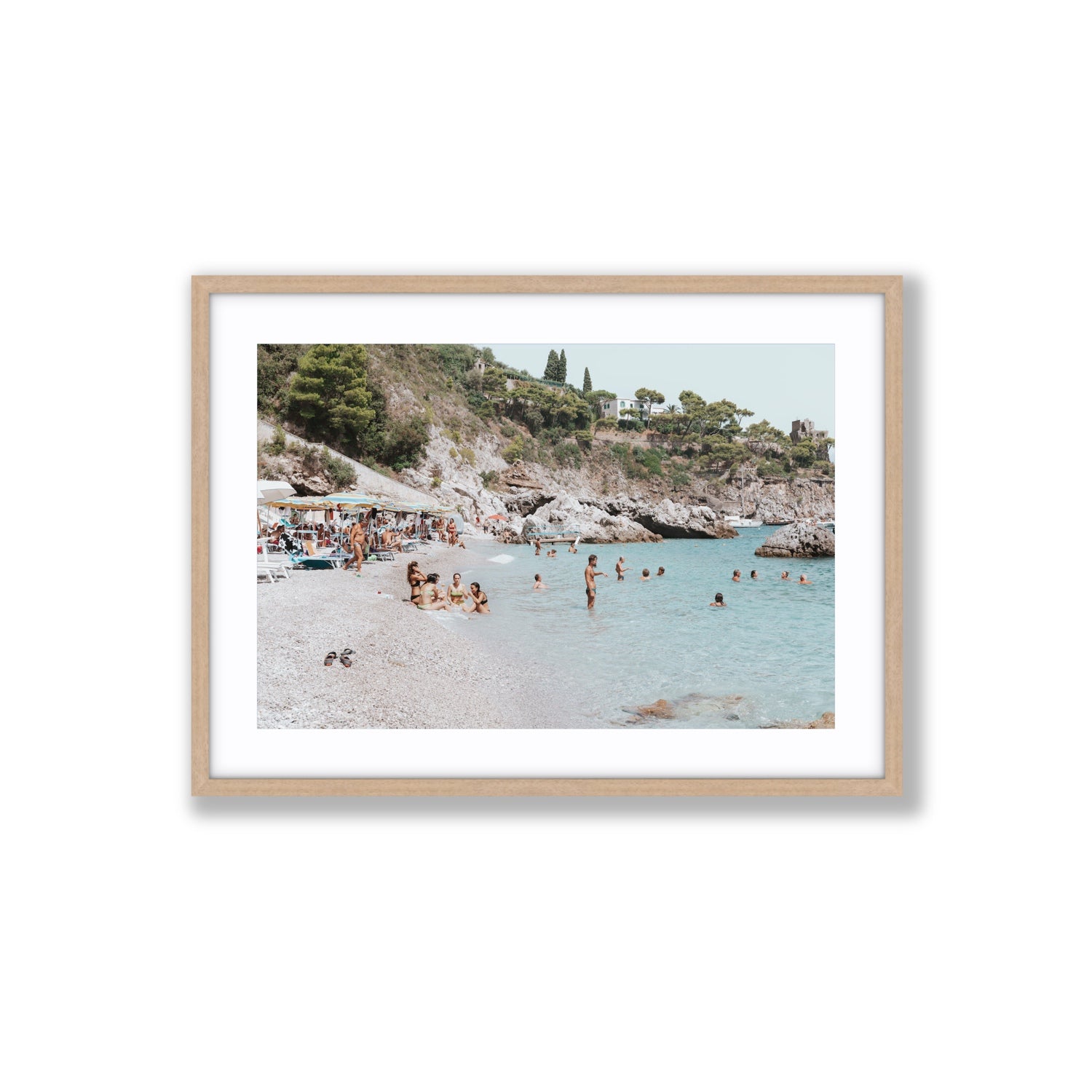 La Vacanza Amalfi Mediterranean wall art Large fine art print in natural oak frame with matboard