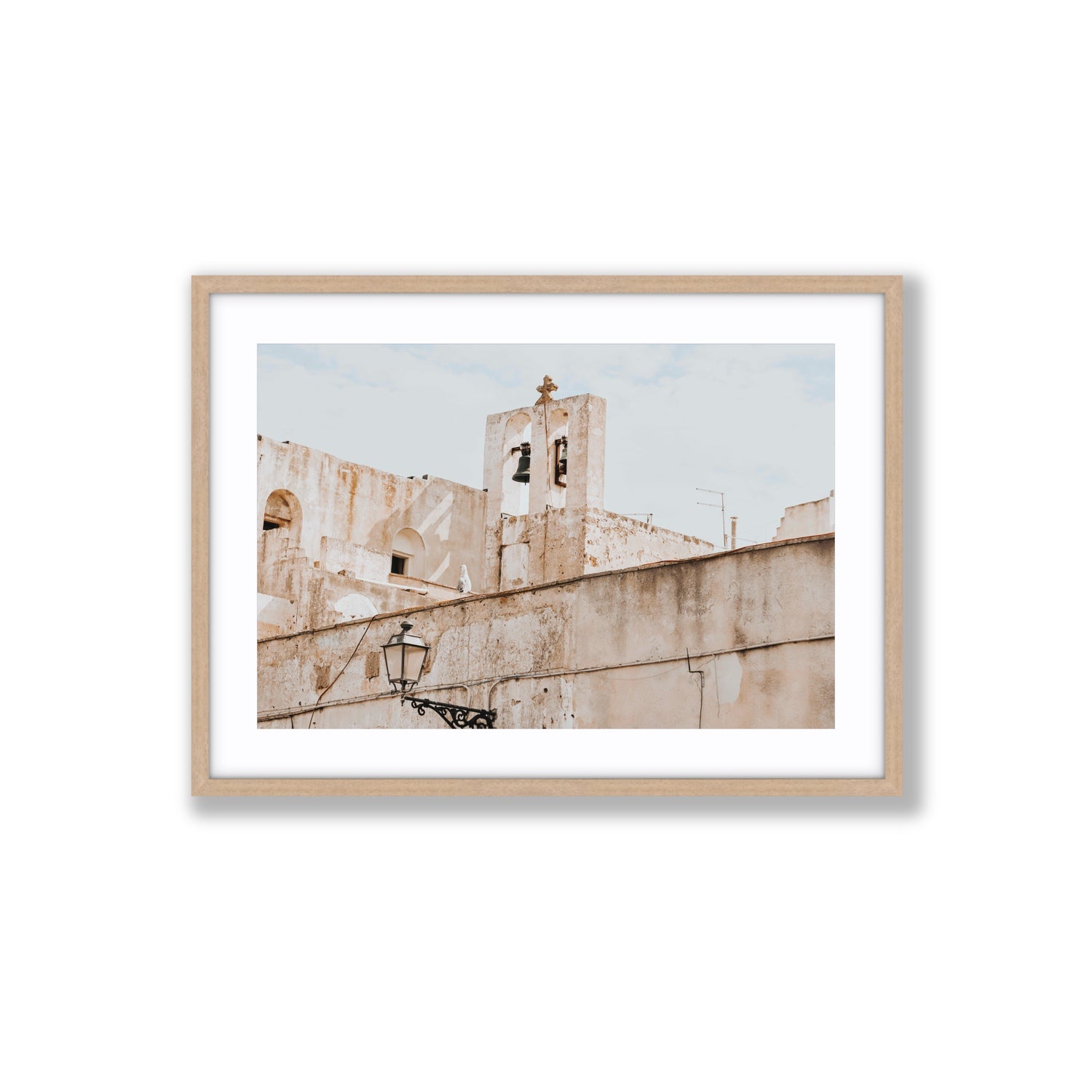 Ancient Bells Puglia Gallipoli Italian wall art Large fine art print in natural oak frame with matboard