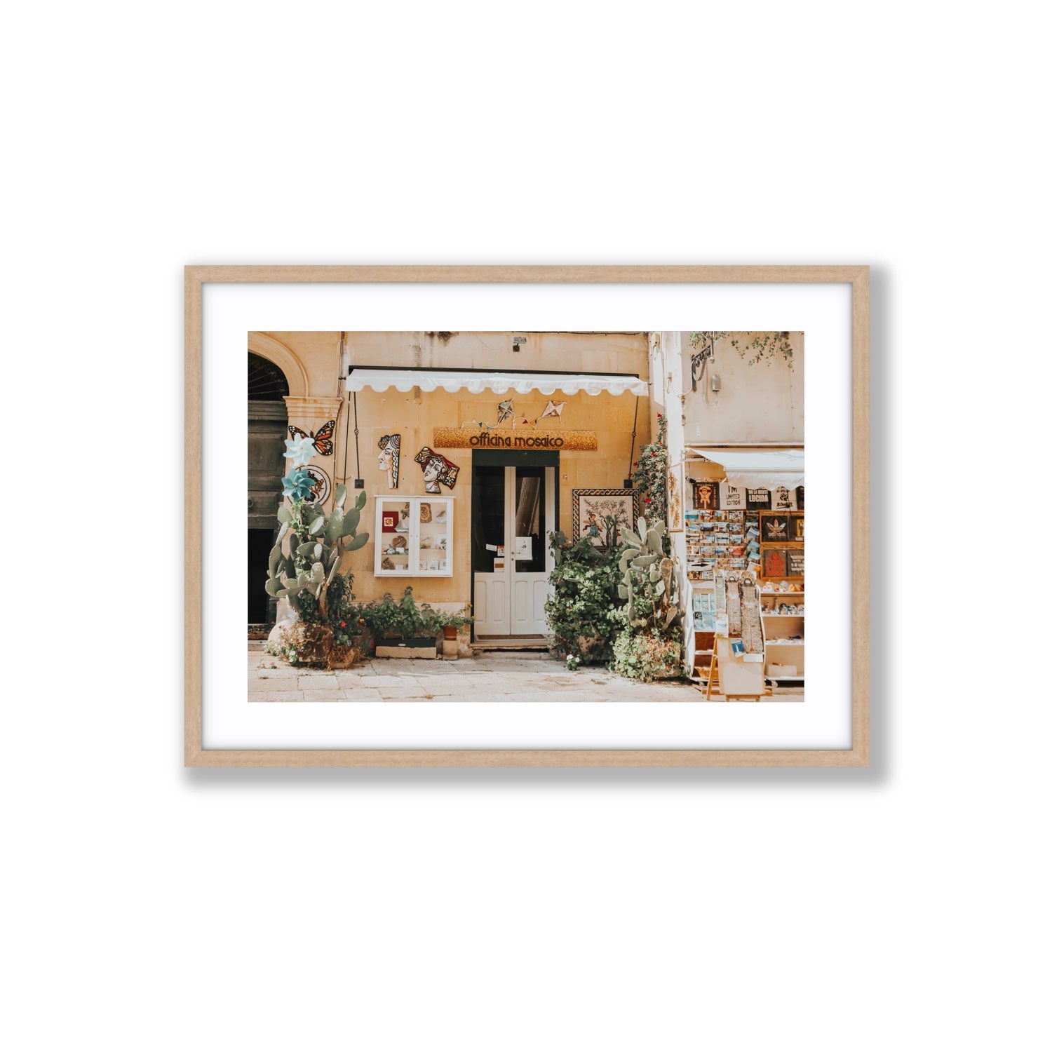 Mosaic Workshop Puglia Italian wall art Large fine art print in natural oak frame with matboard
