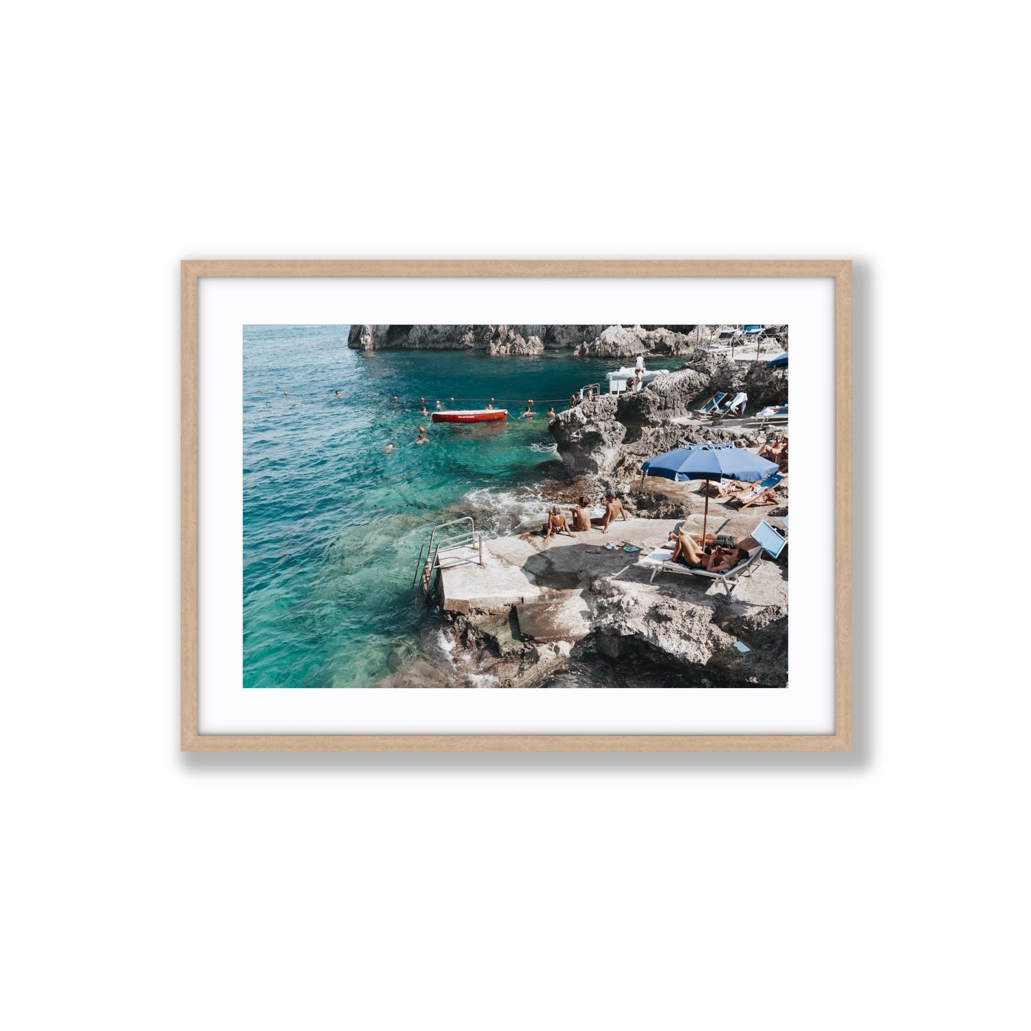Serenity By The Sea Capri Mediterranean wall art Large fine art print in natural oak frame with matboard