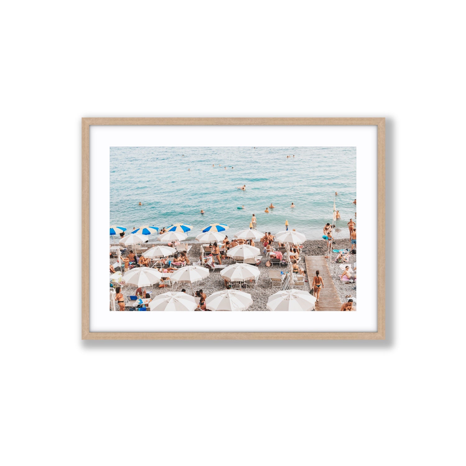 Dreamscape Amalfi Italian beach wall art Large fine art print in natural oak frame with matboard