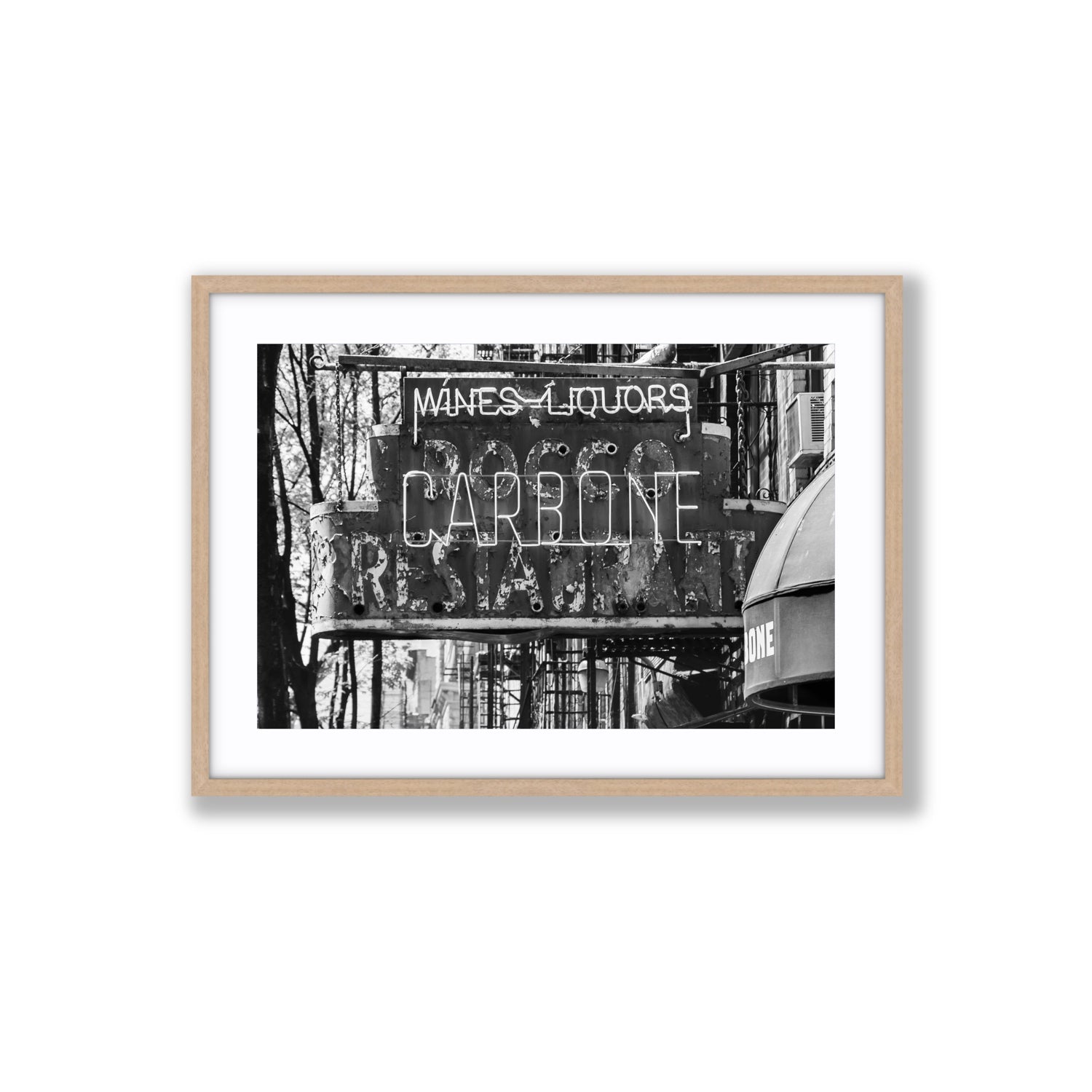 Thompson Street New York NYC Black & White wall art Large fine art print in natural oak frame with matboard