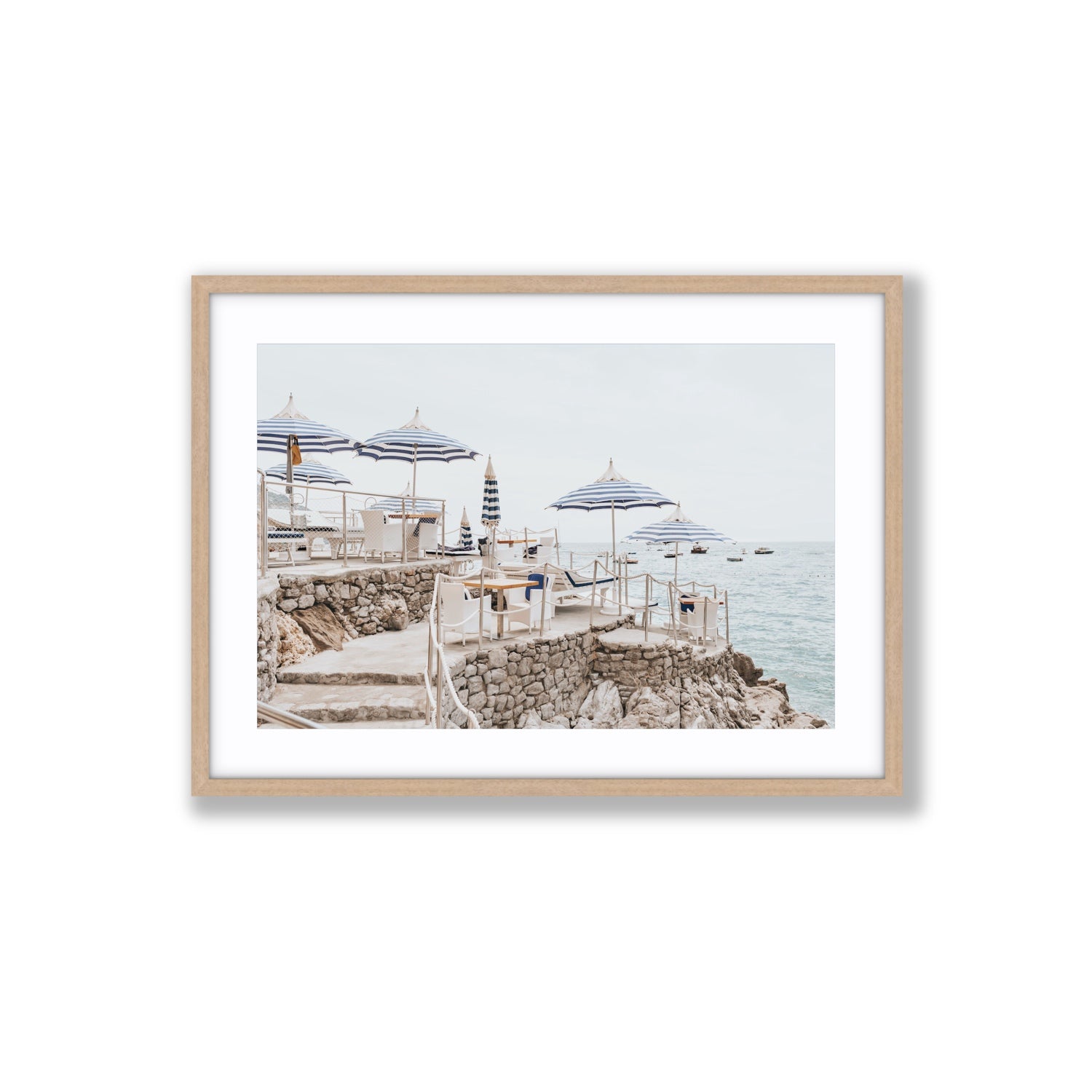 Ombrelloni fine art print, Positano, Italy, Large, Natural Oak Frame · Matboard, Fine Art Print