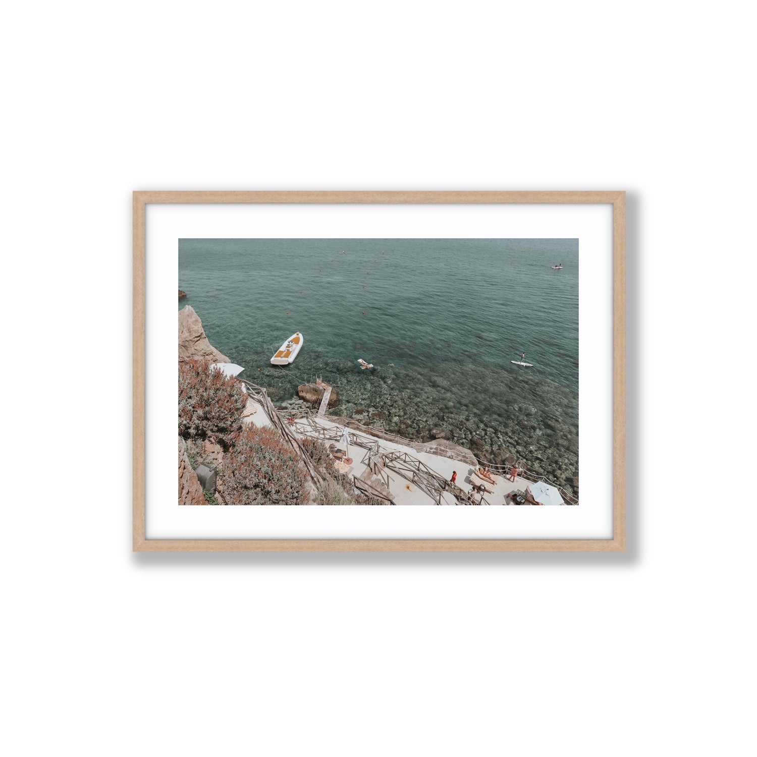 The Lagoon Tuscany coastal Italian wall art Large fine art print in natural oak frame with matboard