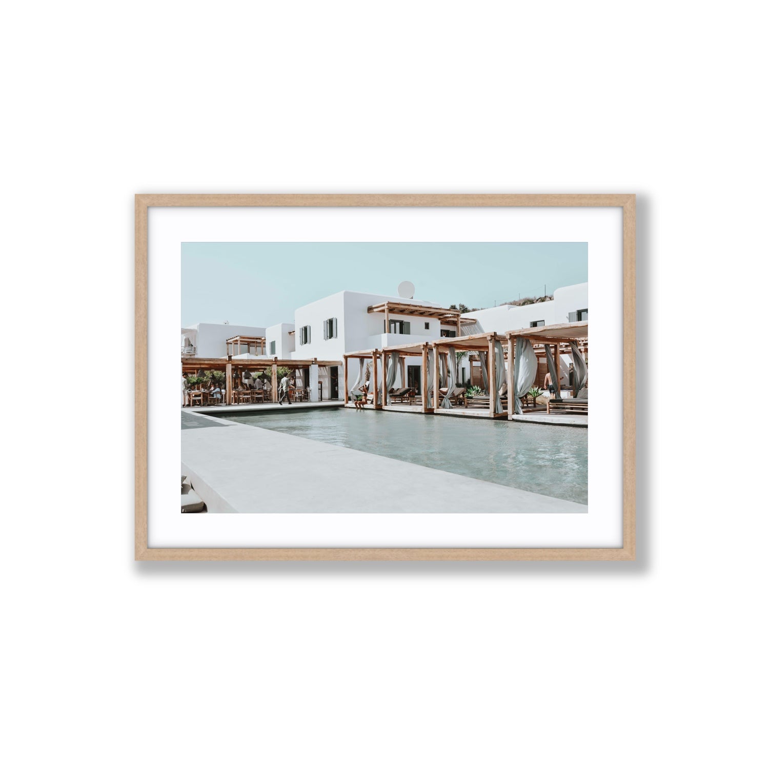 Polytelís Mykonos Greek island wall art Large fine art print in natural oak frame with matboard
