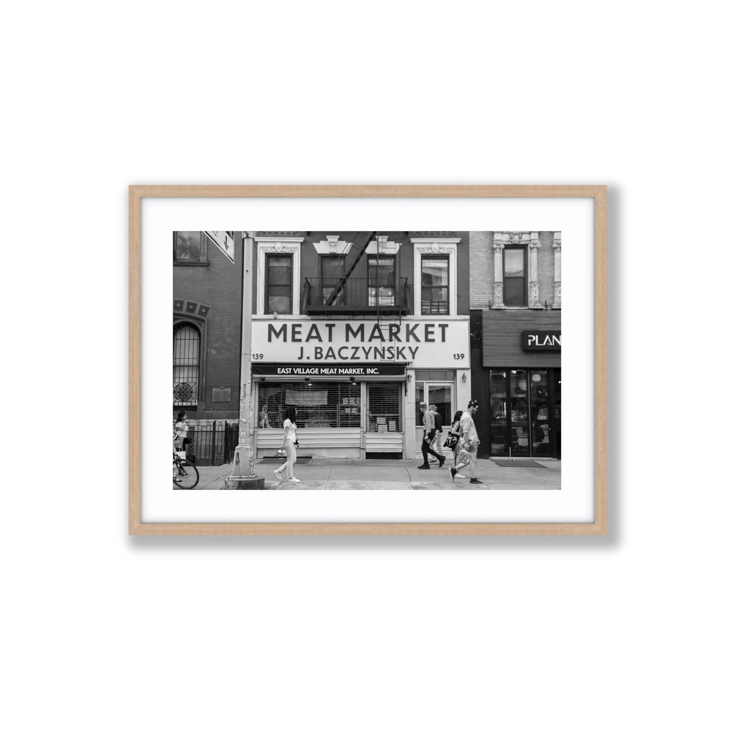 Meat District New York NYC Black & White wall art Large fine art print in natural oak frame with matboard