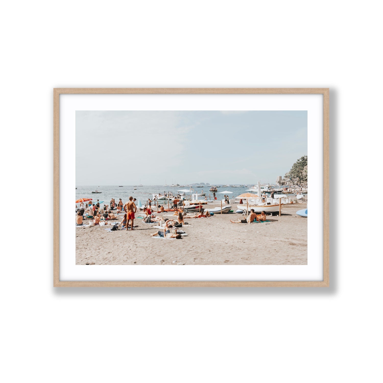 Beachy Vibes fine art print, Positano, Italy, Extra Large, Natural Oak Frame · Matboard, Fine Art Print