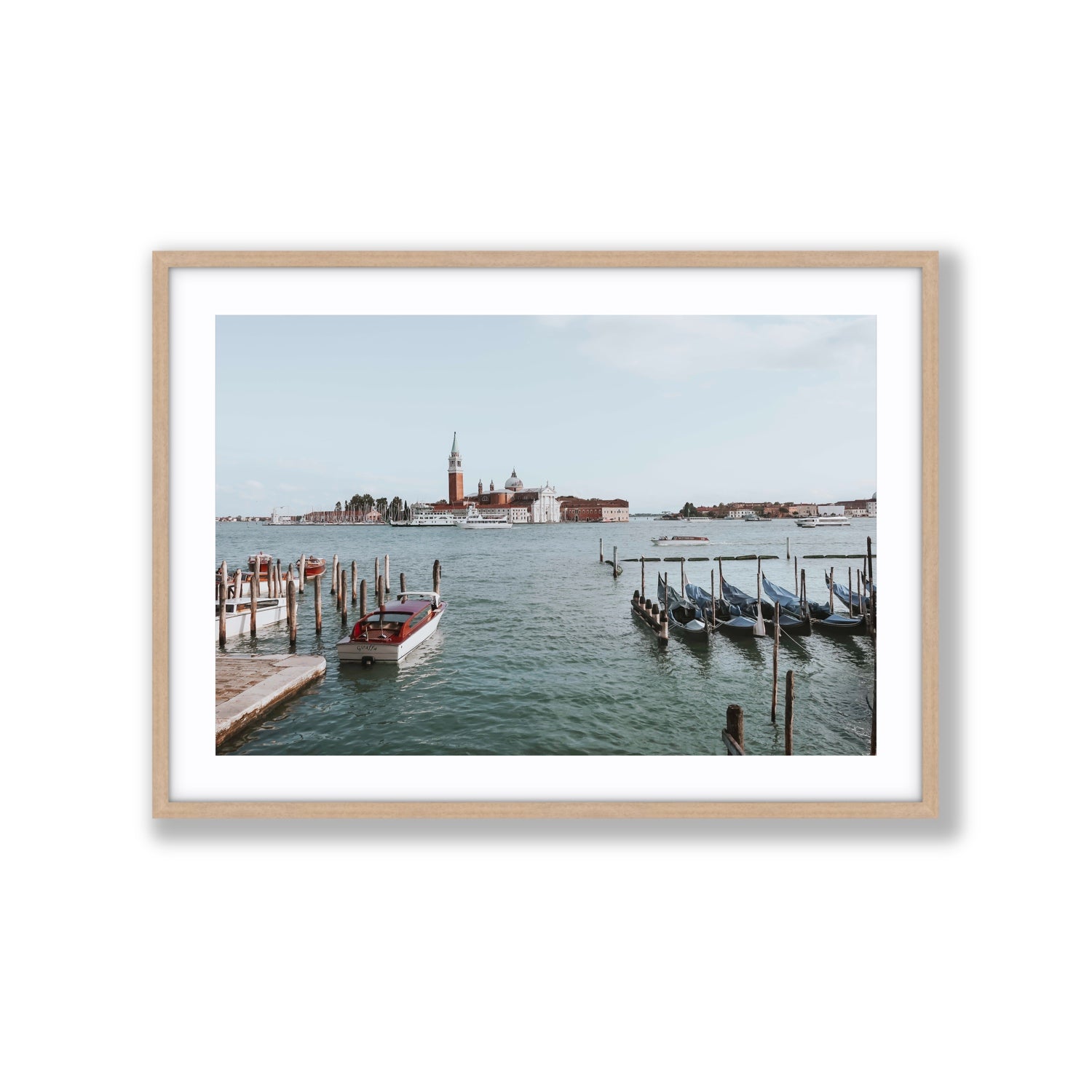 Venetian Waterscape Venice Italian art print Extra Large fine art print in natural oak frame with matboard